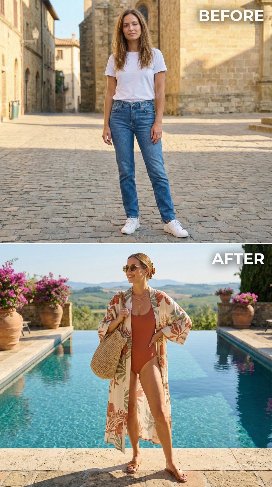 Cotton Basics Traded for Rust One-Piece and Botanical Print Robe