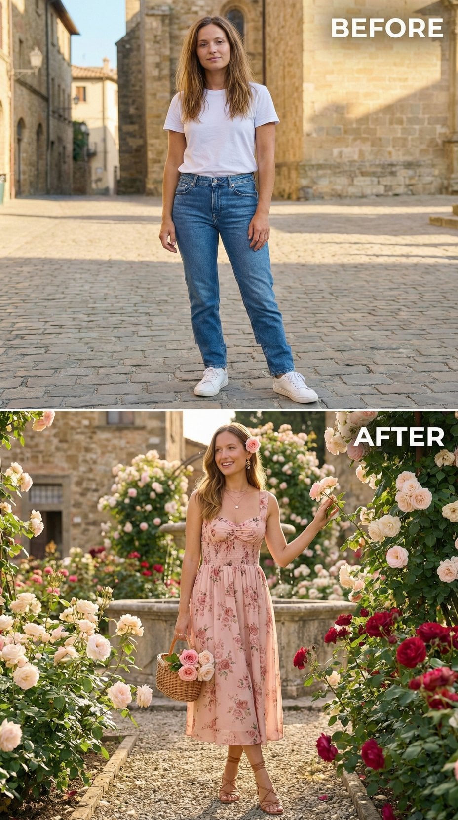 Blue Denim Traded for Peach Floral Smocked Garden Dress