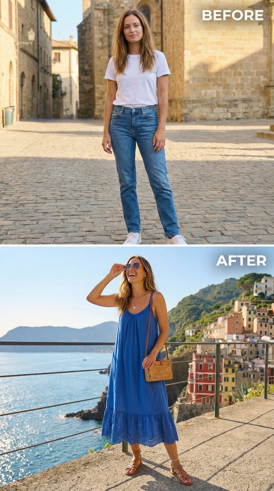 Basic White Tee Forgotten: Cobalt Eyelet Maxi and Coastal Vista