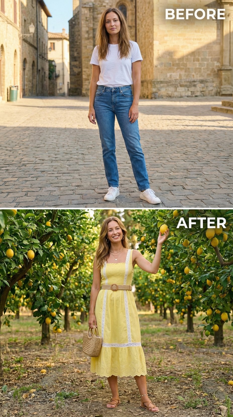 White Tee Swapped for Buttercup Eyelet Midi and Lemon Grove Romance