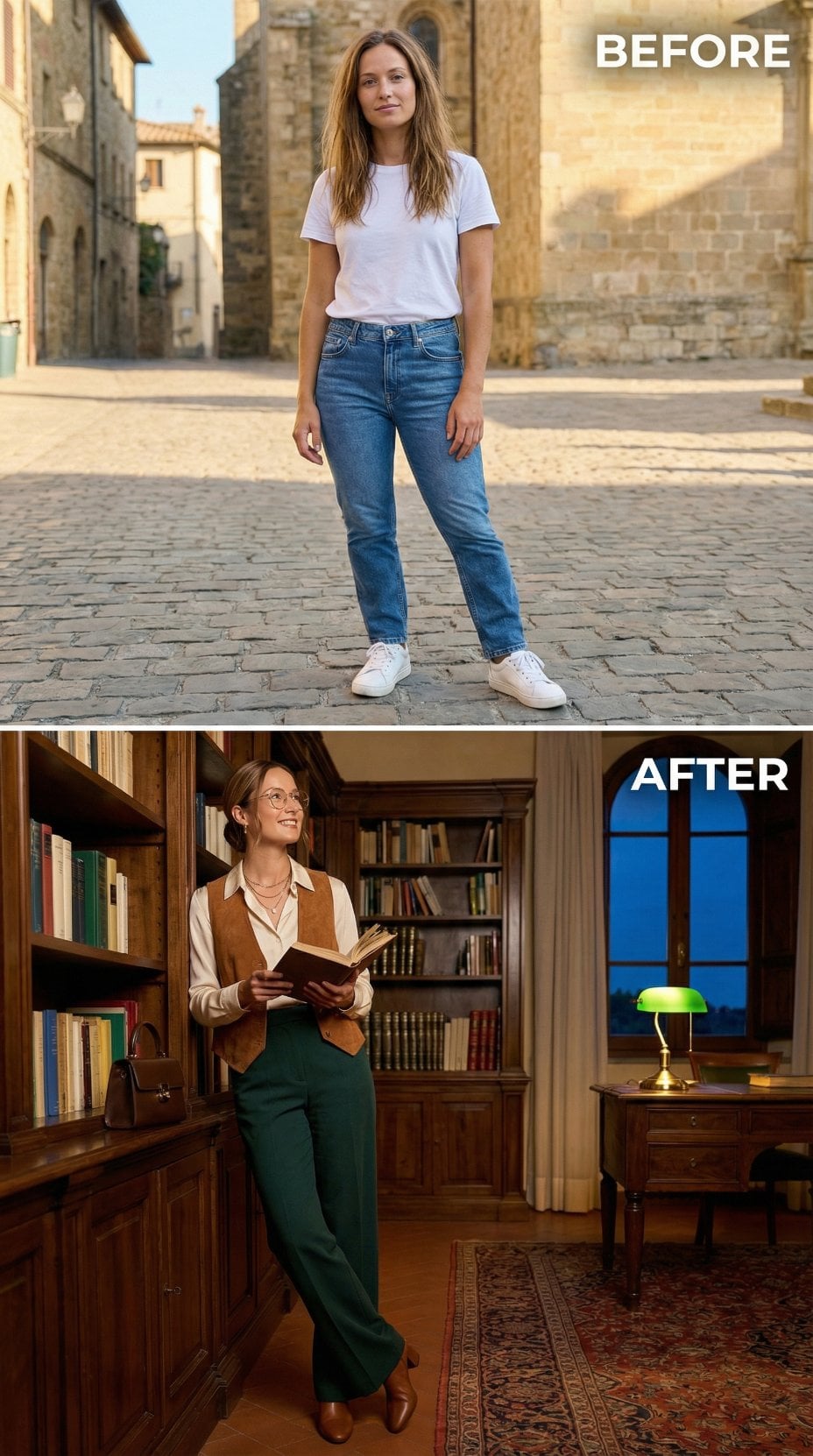 Cotton and Denim Exit for Brown Suede Vest and Library Study