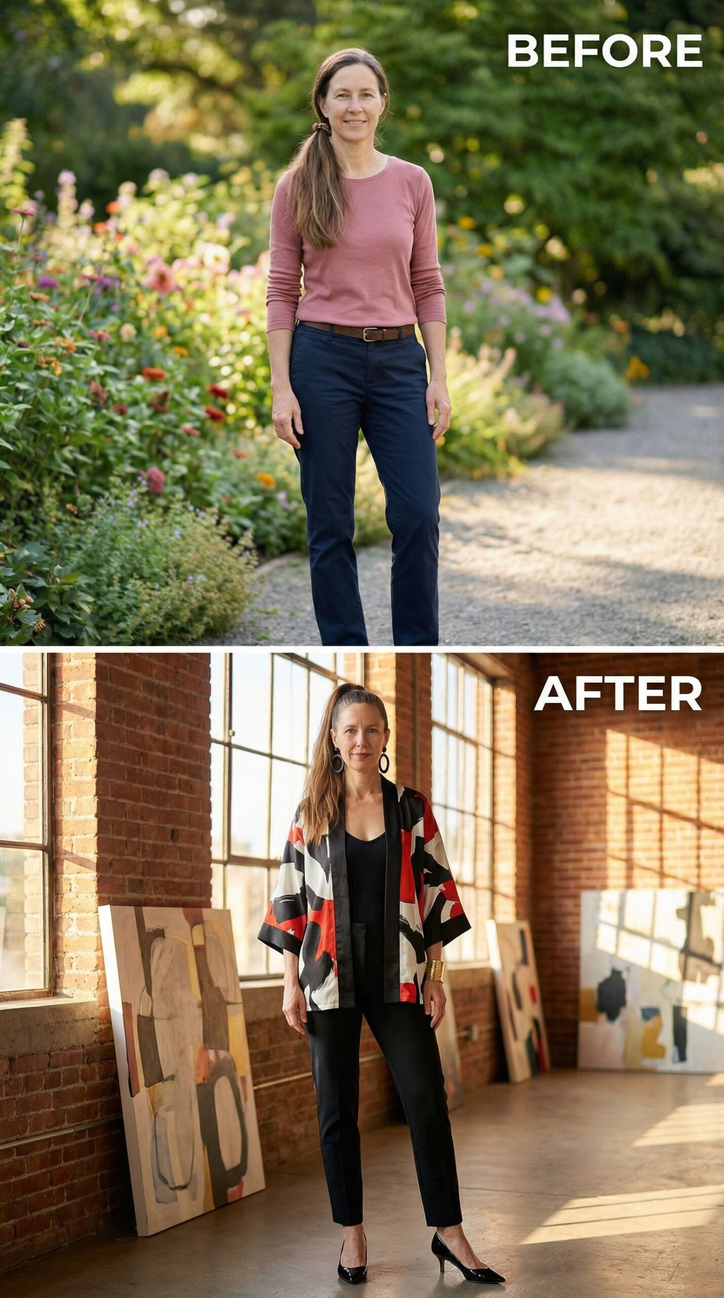 Bold Geometric Kimono Over Black Essentials