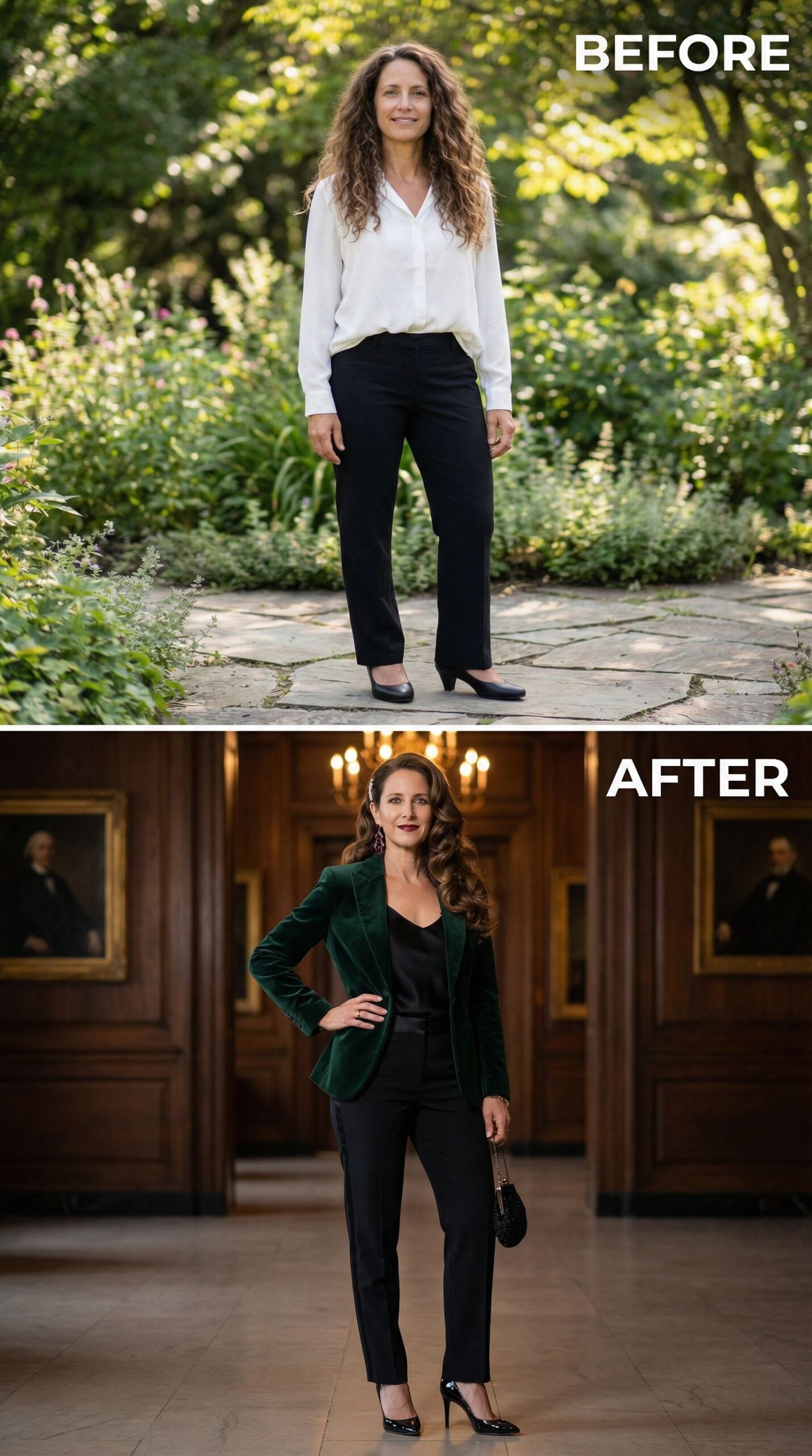 Forest Green Velvet Blazer and Polished Dark Lip Command the Room