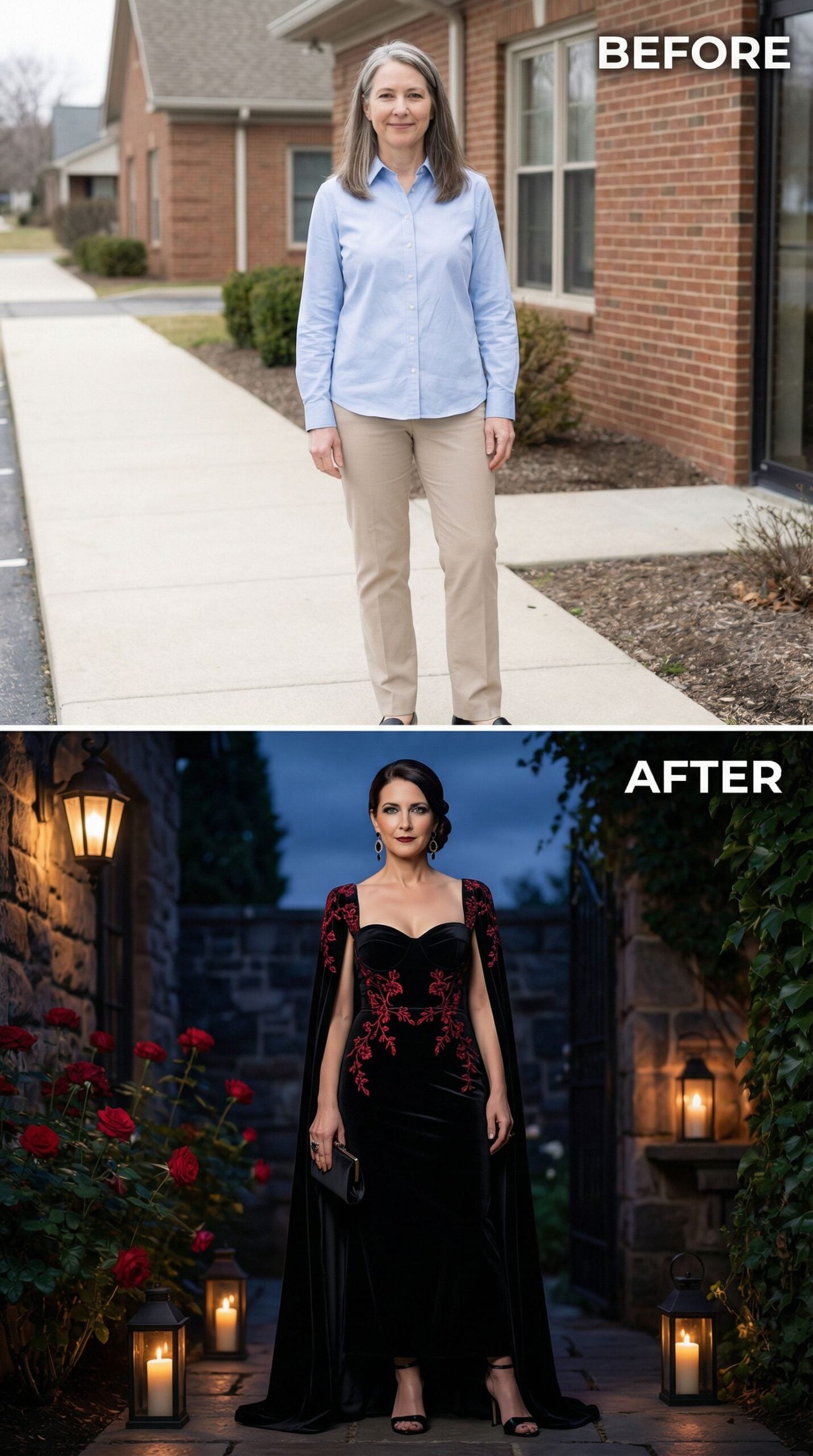 Black Velvet With Red Floral Embroidery Creates Drama After Dark