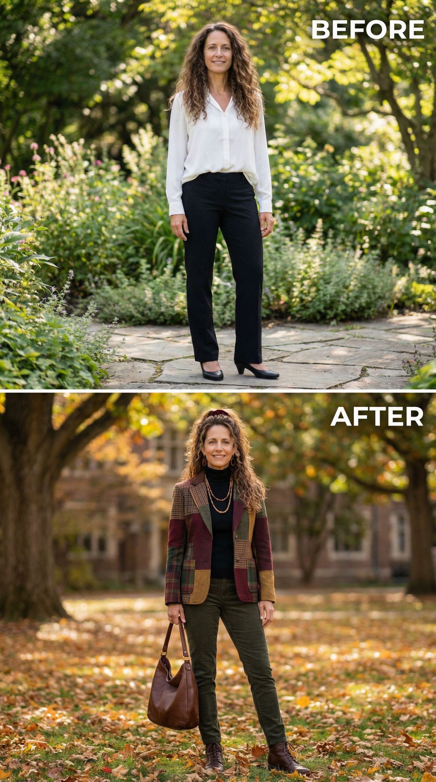 Patchwork Blazer and Olive Denim Ground an Autumn Academia Wardrobe
