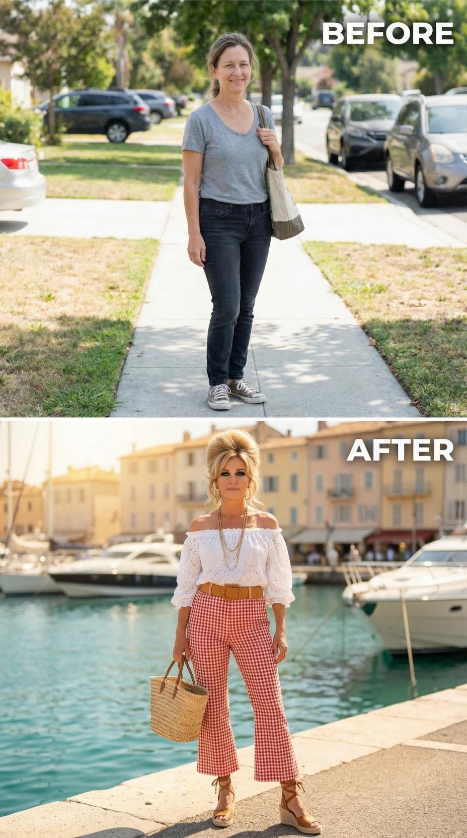 Sidewalk Stretch Pants Swapped for St. Tropez Marina in Gingham