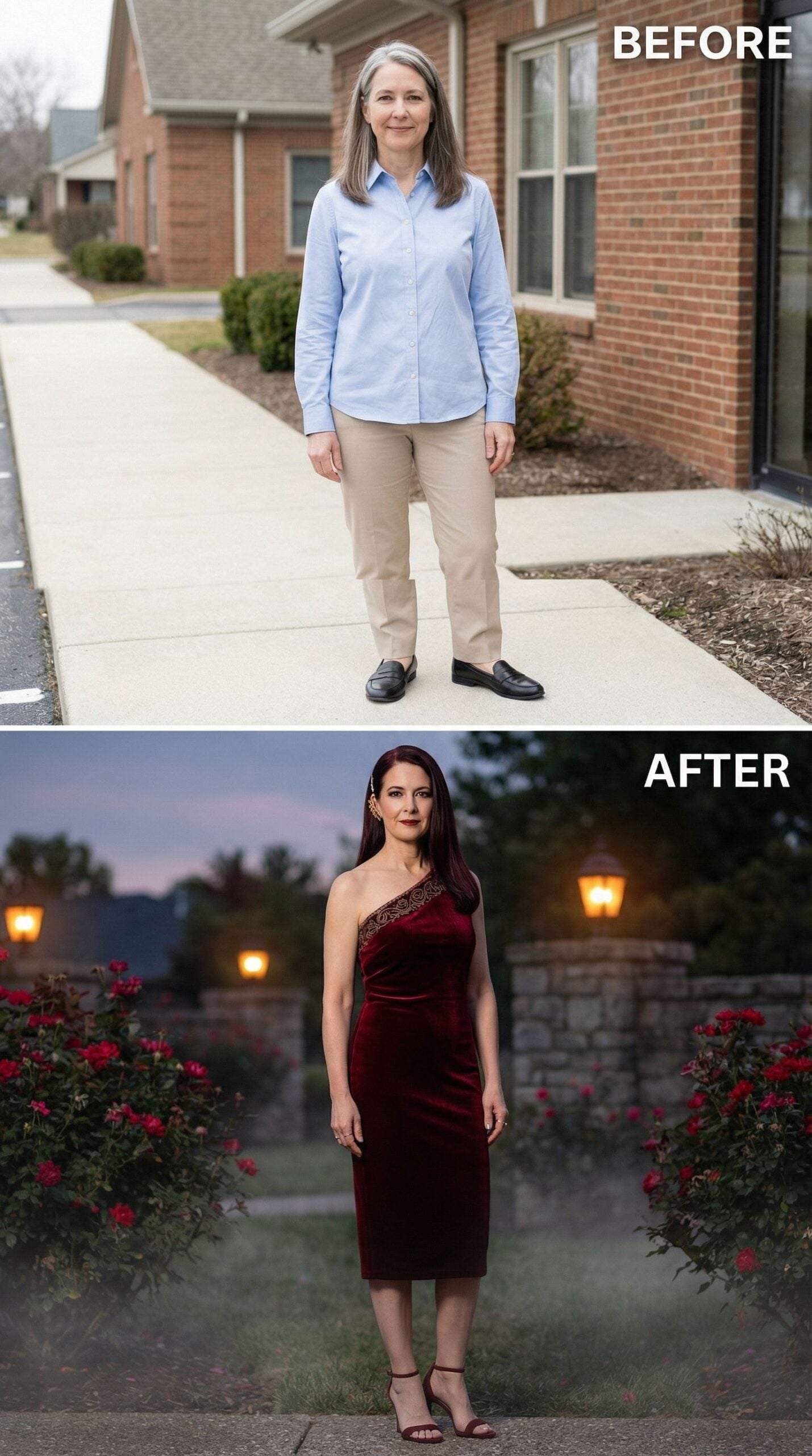 One-Shoulder Burgundy Velvet in the Twilight