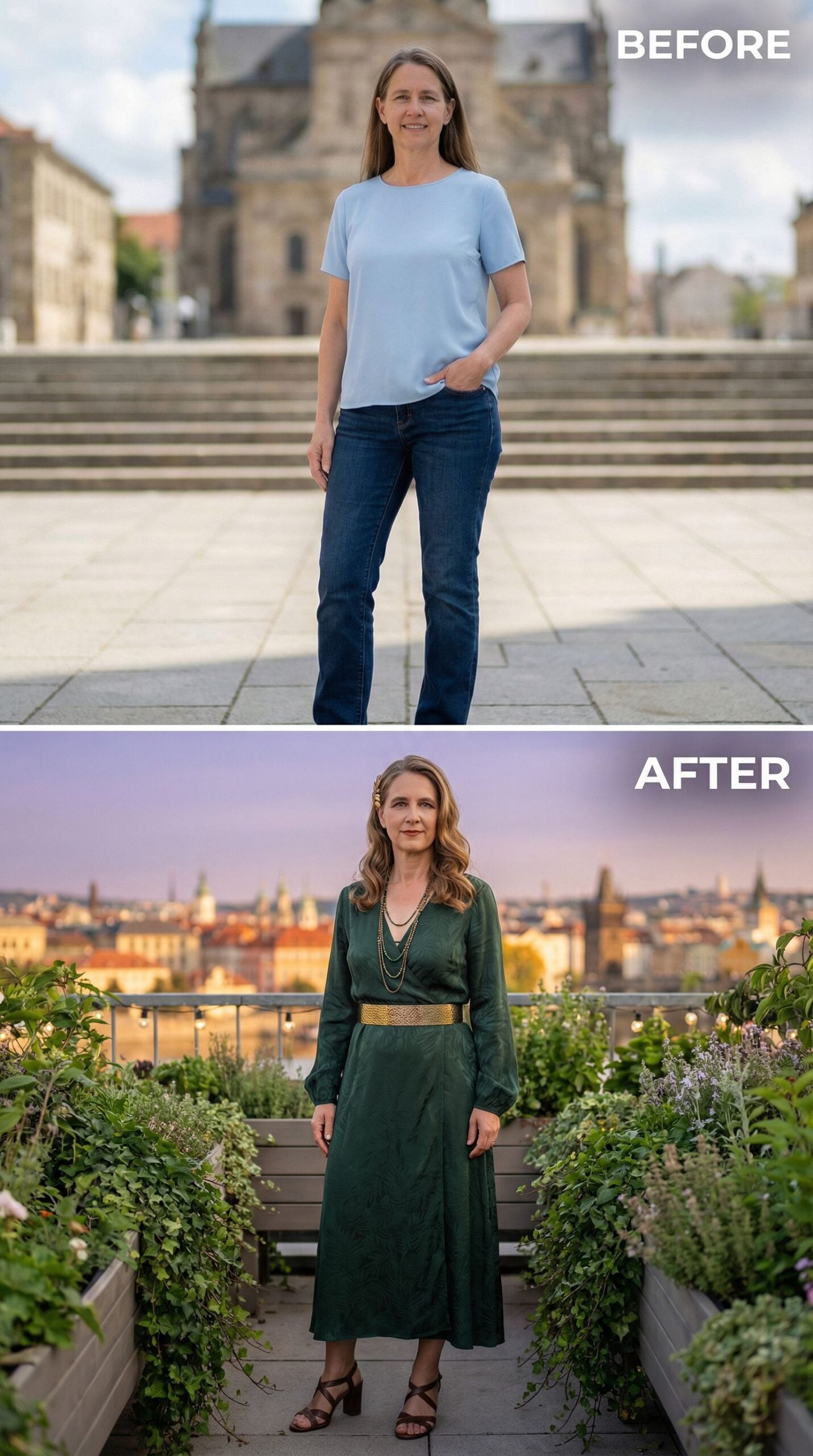 Emerald Green Silk Dress and Golden Accents Redefine the Look