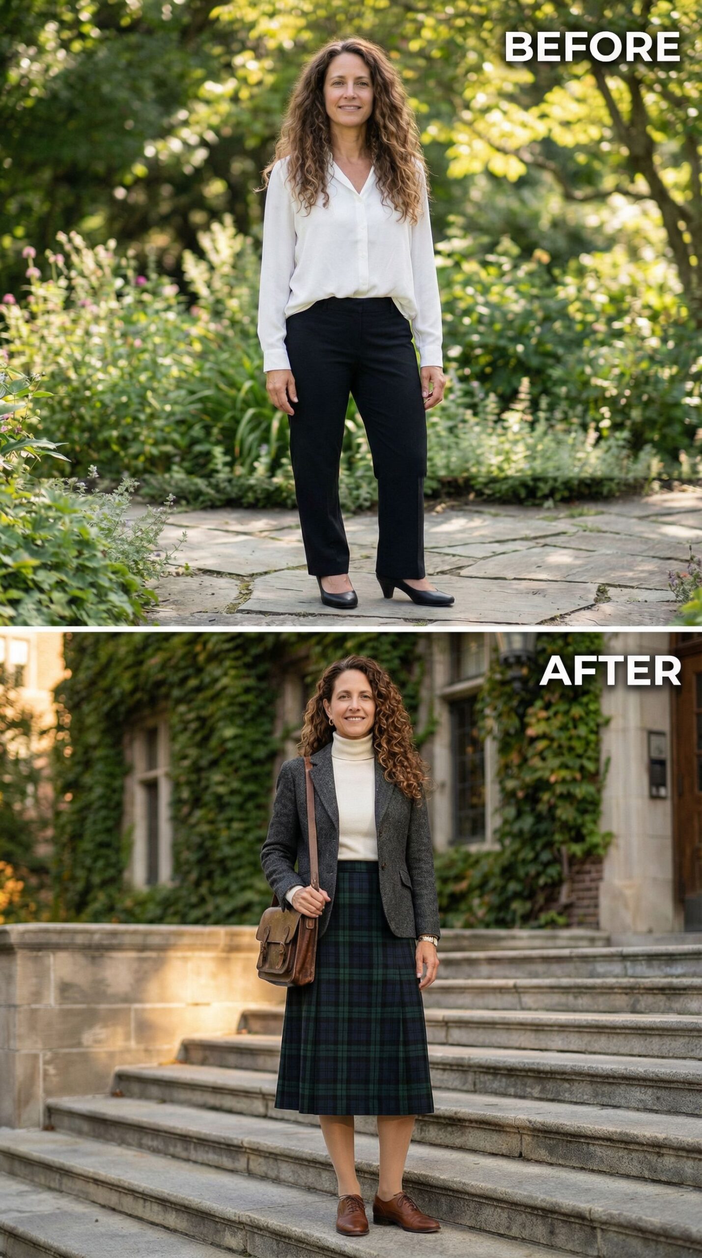 Plaid Midi Skirt with Oxford Lace-Ups Replaces Casual Separates