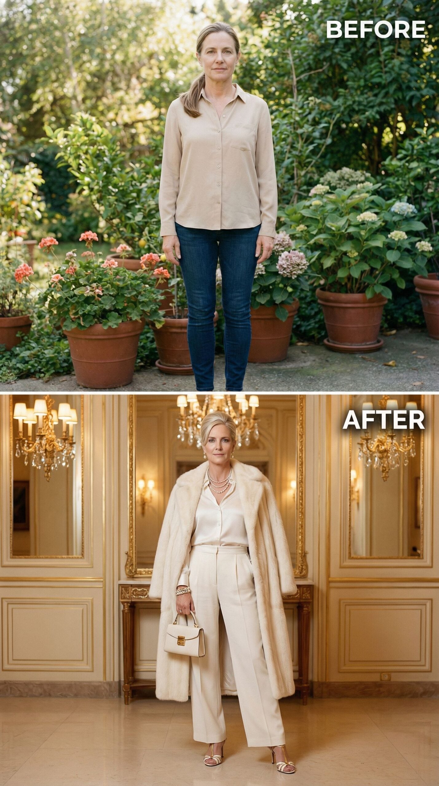 From Garden Casual to Gold-Trimmed Opulence in One Wardrobe Overhaul