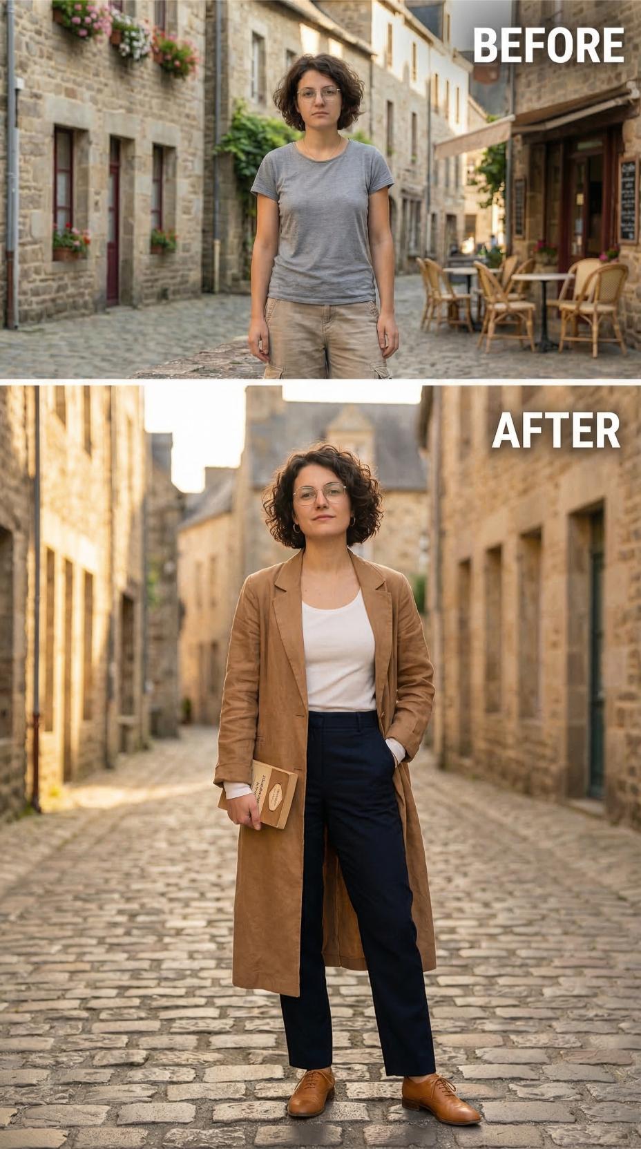 Gray Cotton Tee Replaced by Camel Suede Trench Authority