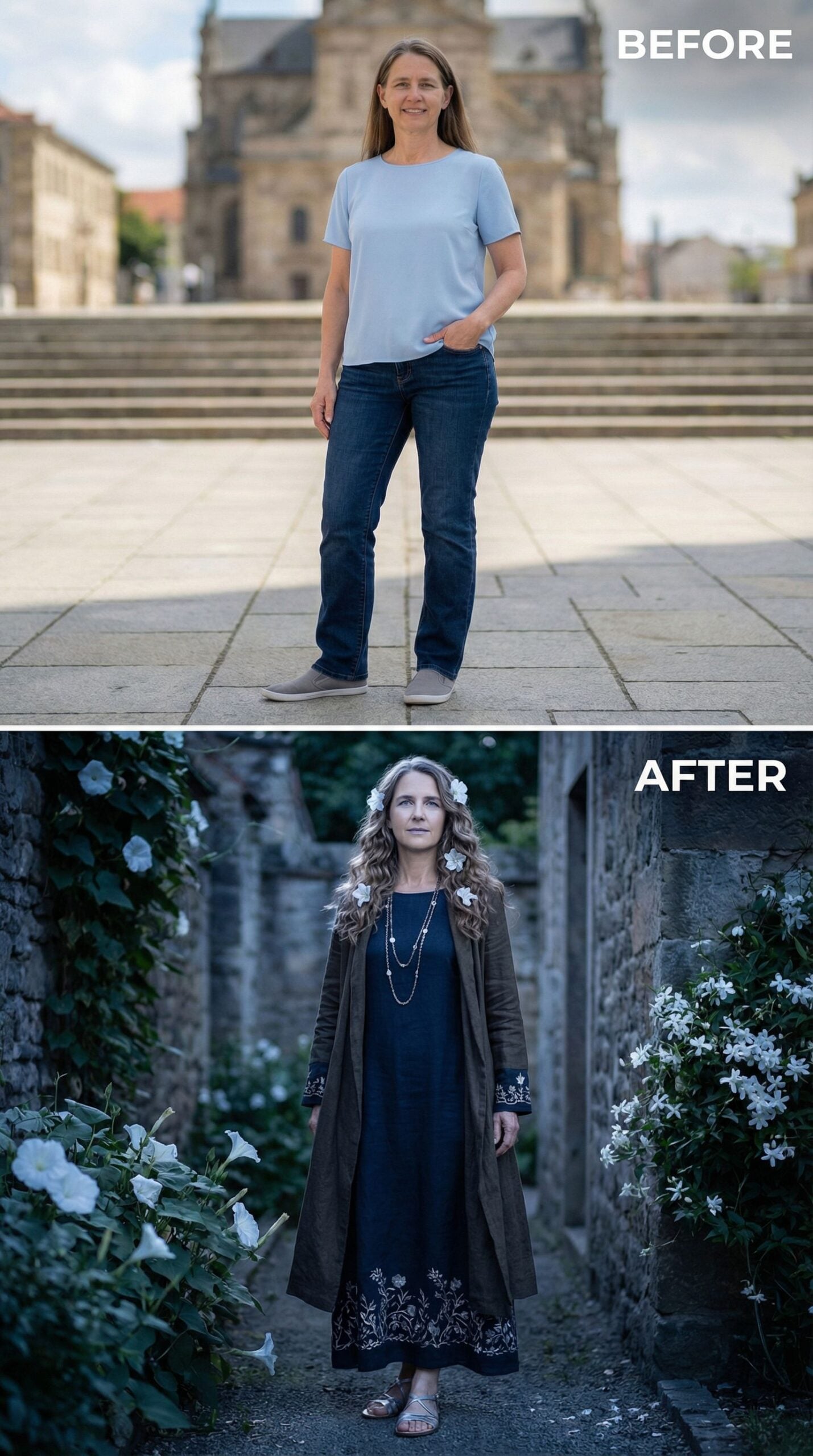 Medieval Romance Brought to Life in Embroidered Gown and Garden Setting