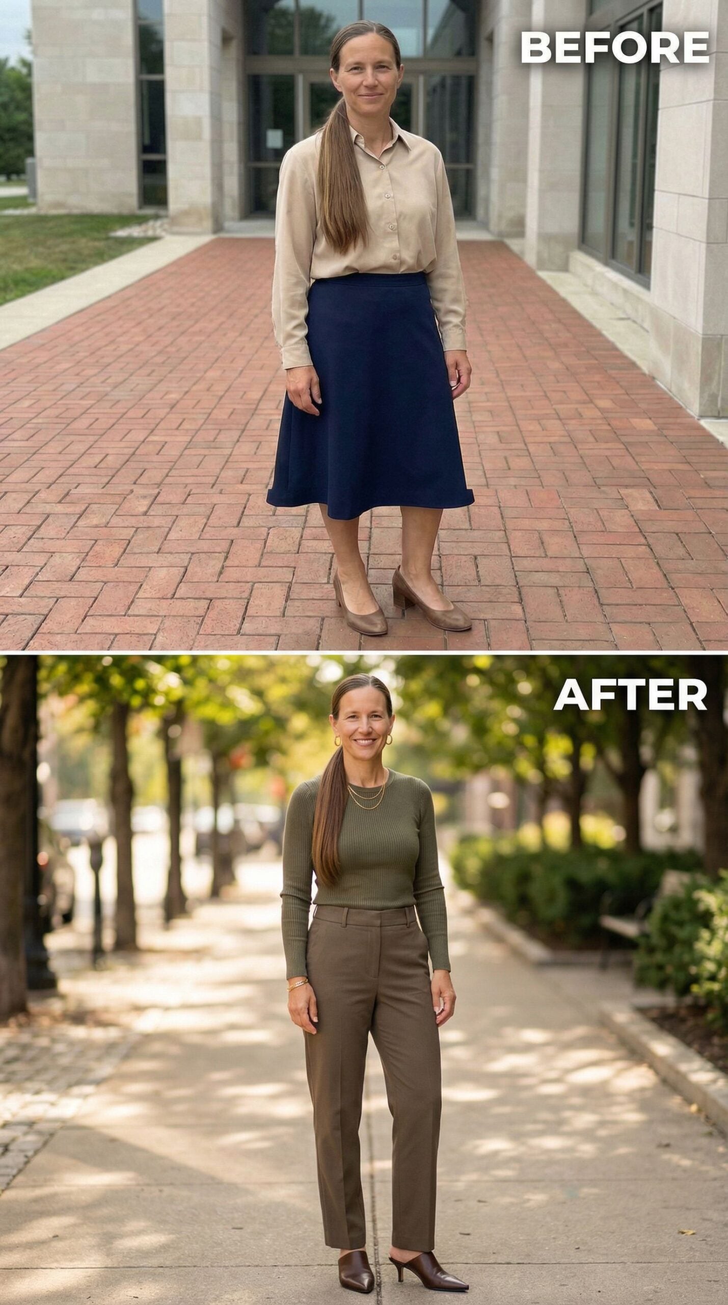 How Olive, Brown, and Gold Rewrote Her Whole Silhouette