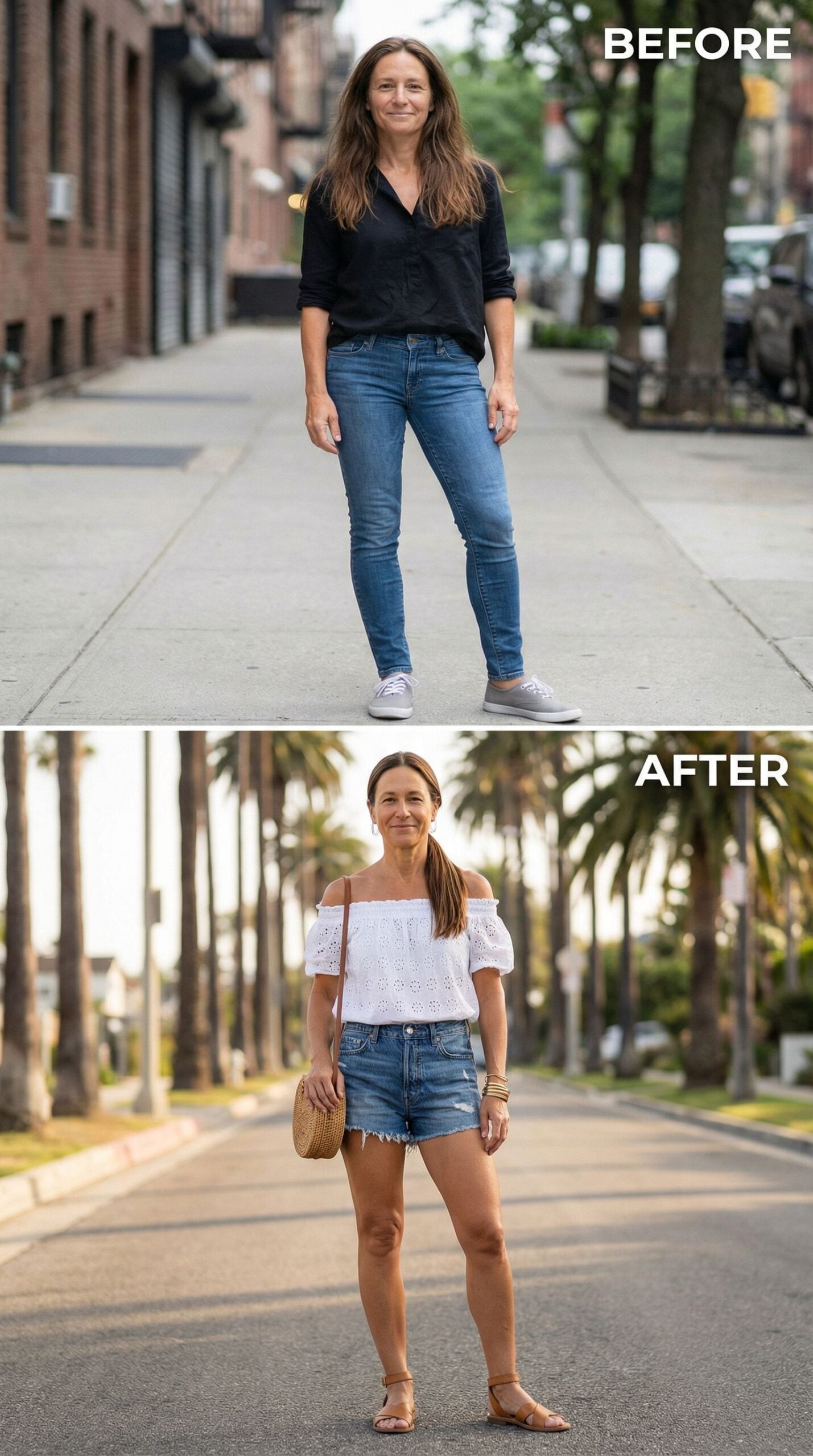 From Oversized Black Shirt to Off-Shoulder Eyelet — She Found Her Coast