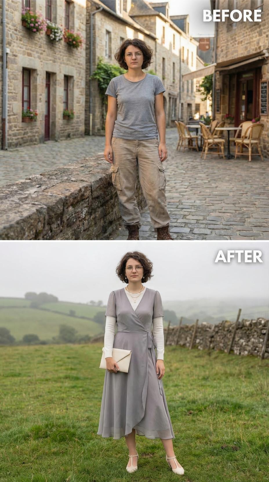 Cargo Pockets Erased by Wrap Dress and English Countryside Calm