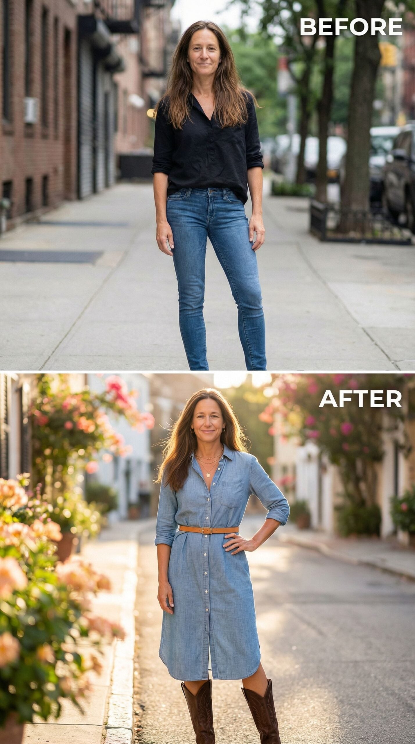 From Flat Black to Sun-Drenched Denim: Her Coastal Cowgirl Moment