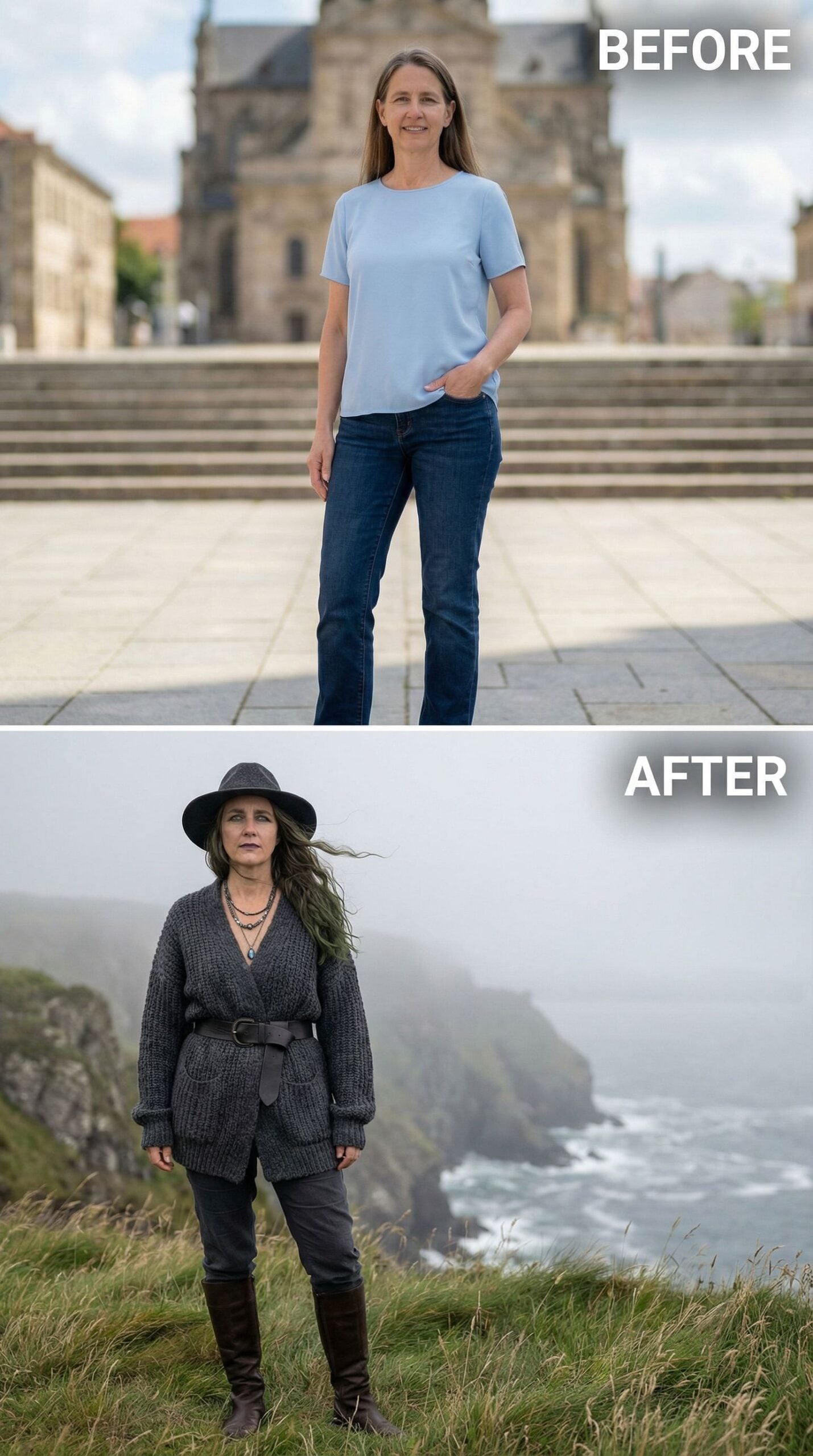 From Sky Blue Simplicity to Charcoal Knit Drama on the Coast