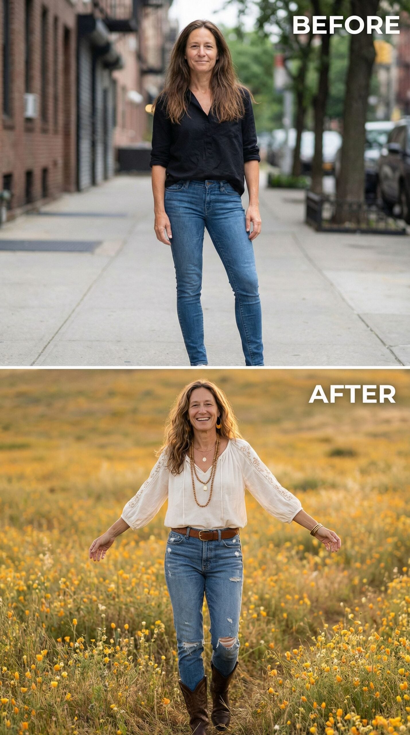 Denim, Boots, and Wildflower Fields: Her Coastal Cowgirl Moment