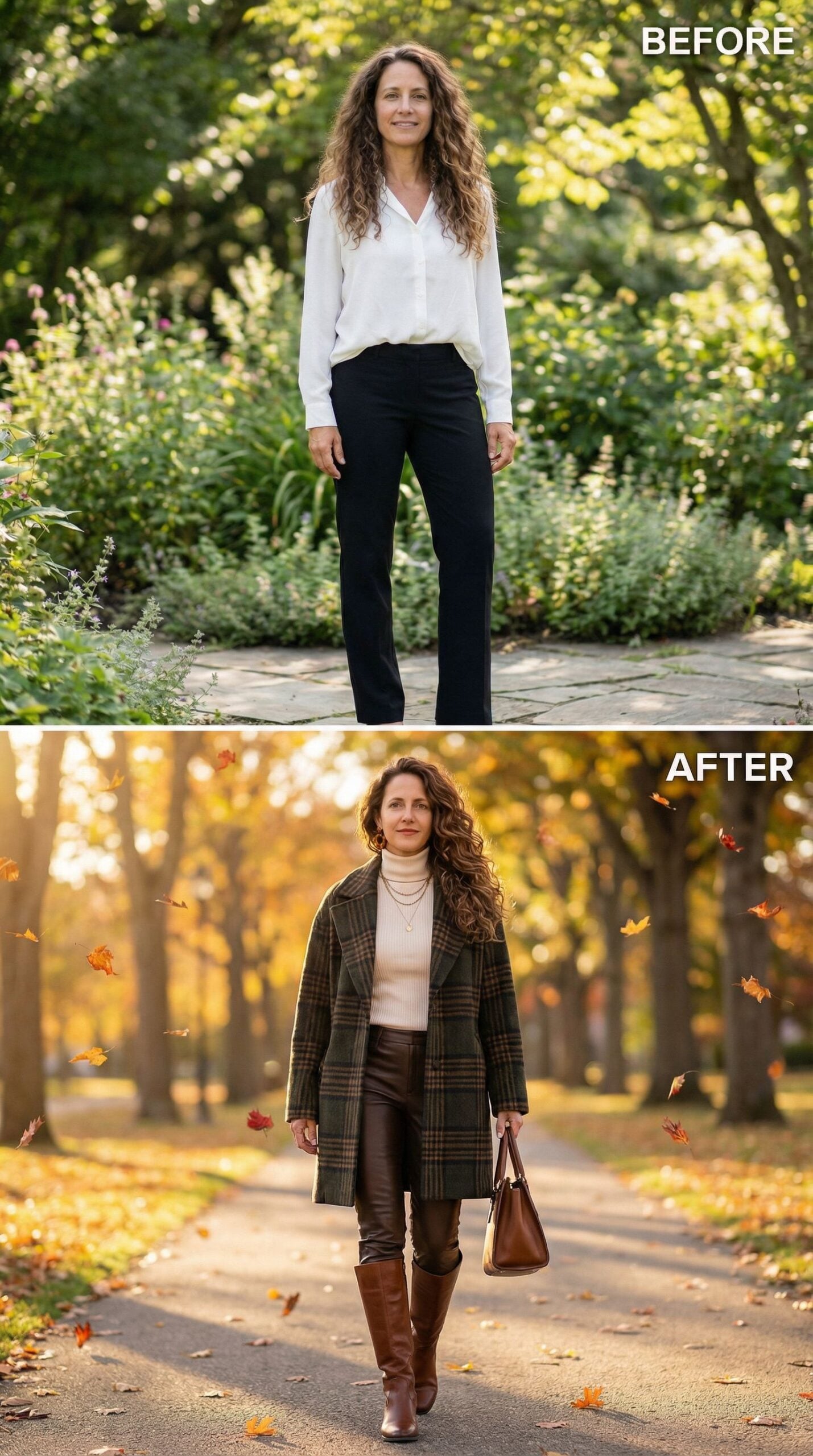 From Summer Whites to Autumn's Rich Plaid Coat and Leather Layers