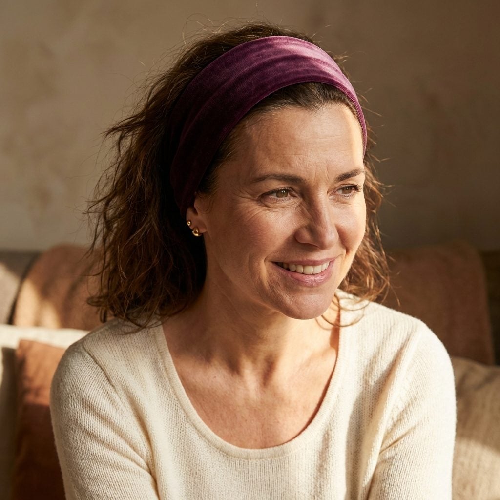 The Wide Cloth Headband Worn Across the Very Top of Your Forehead