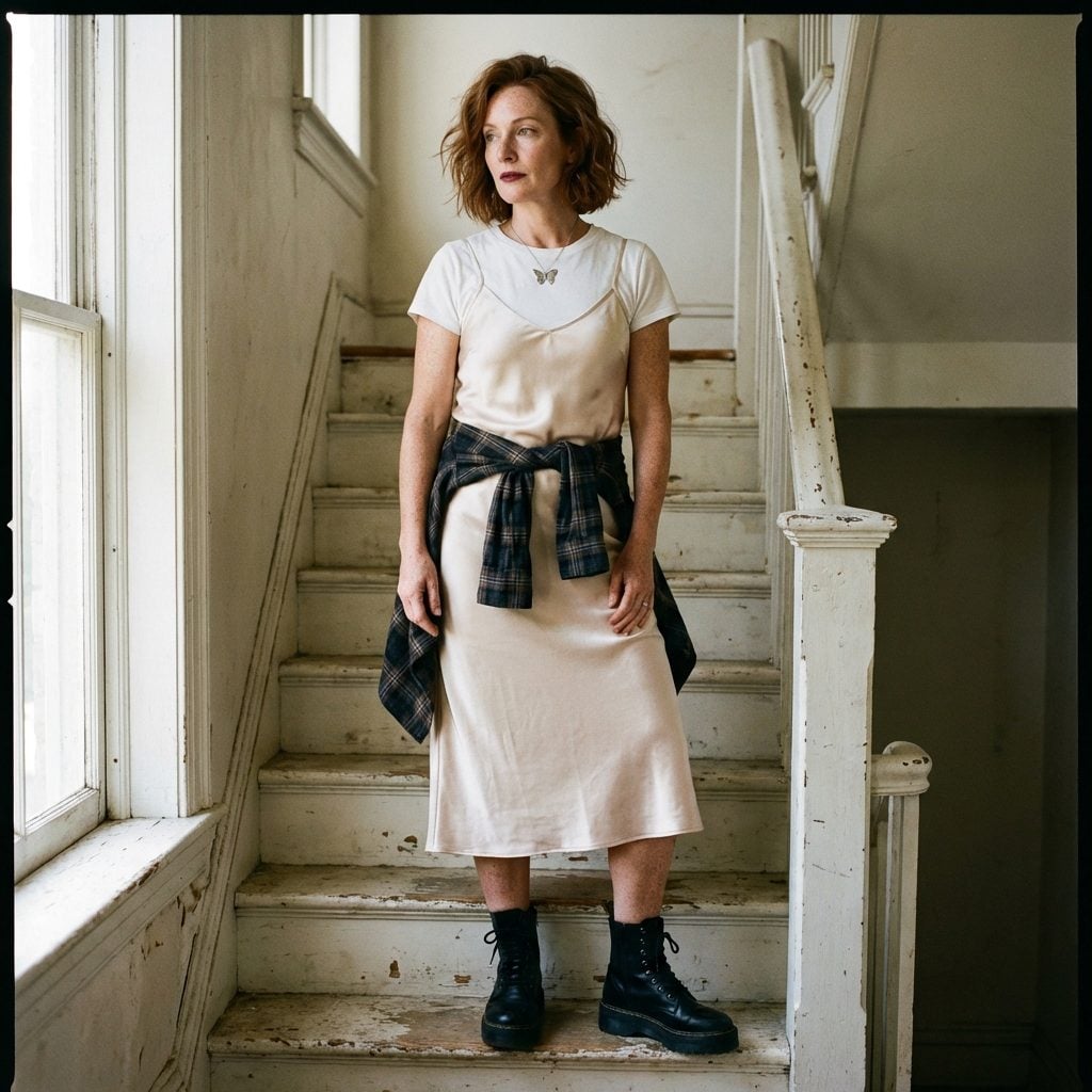 The Slip Dress Worn Over a White T-Shirt (The Grunge Formal)