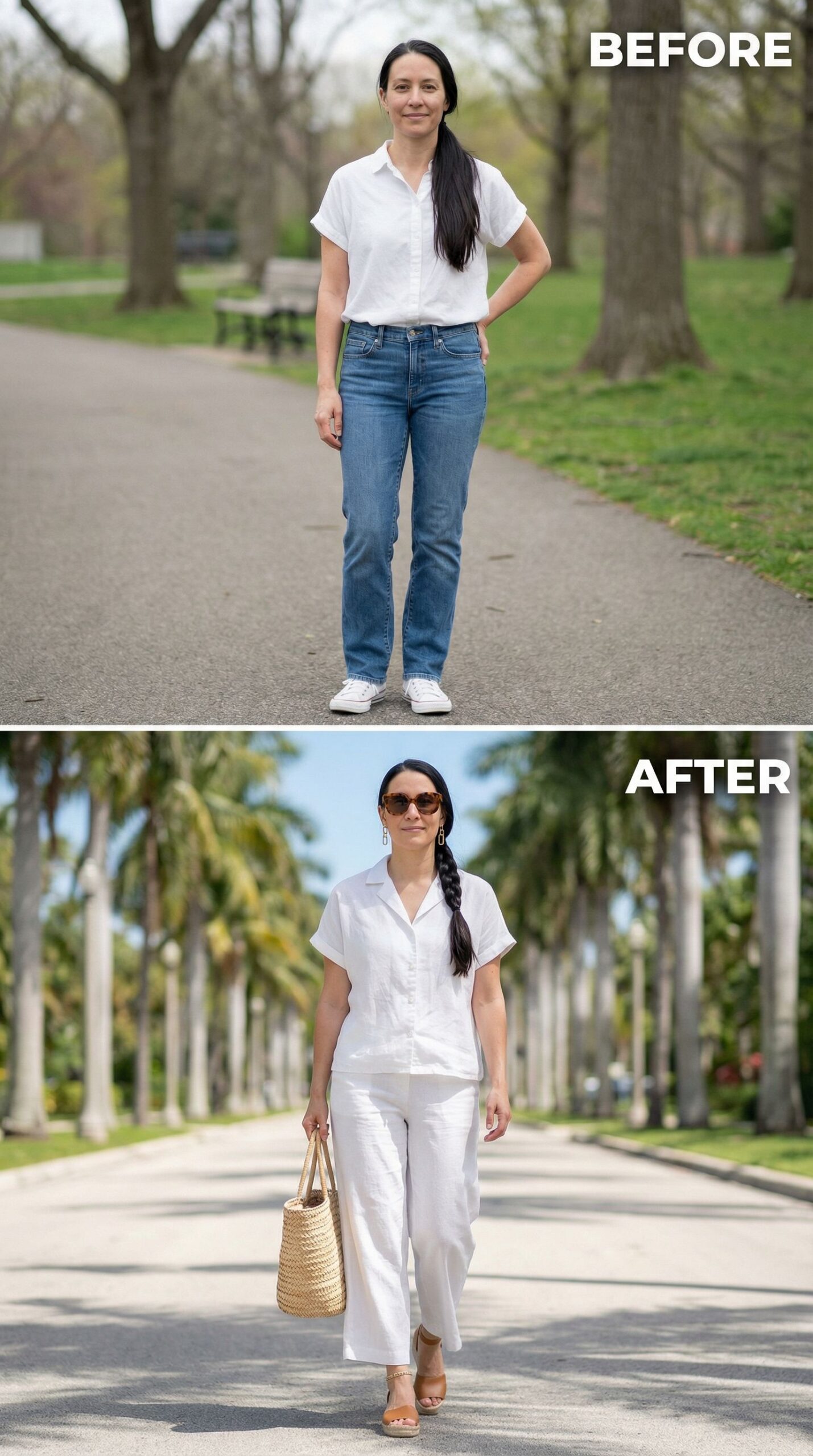 From Park Walk to Palm-Lined Avenue in All-White Linen