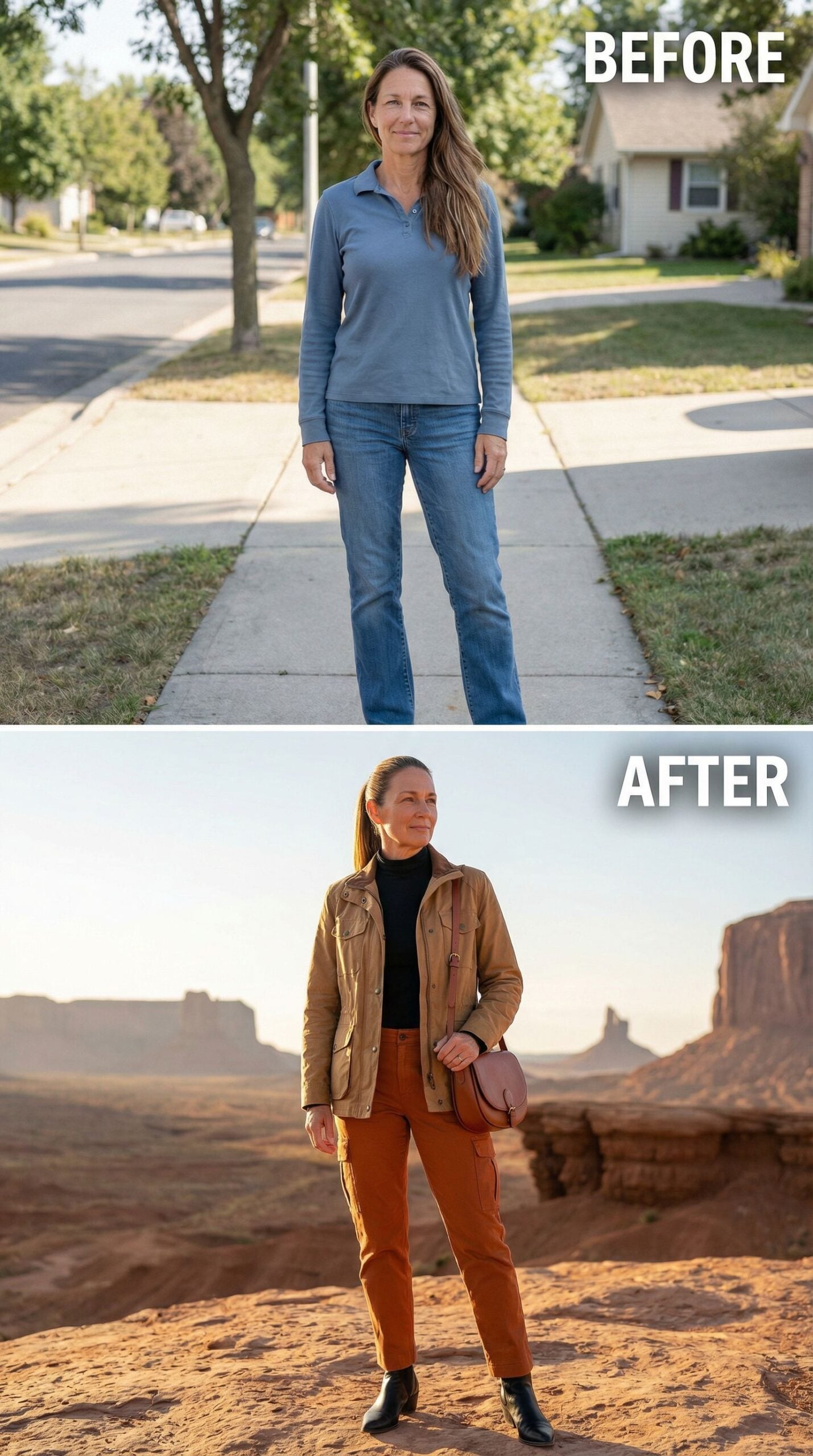 From Suburban Sidewalk to Desert Vista in Rust and Tan