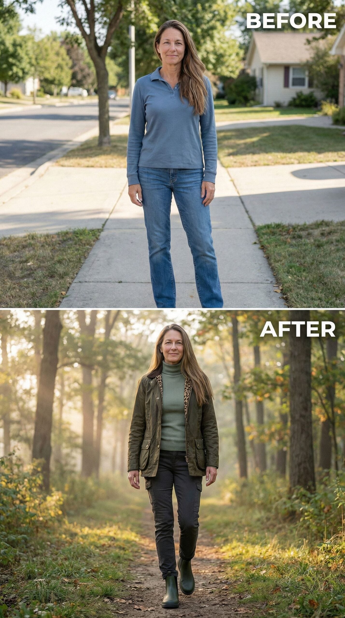 Olive Field Jacket Paired With Fitted Turtleneck and Dark Cargo Pants