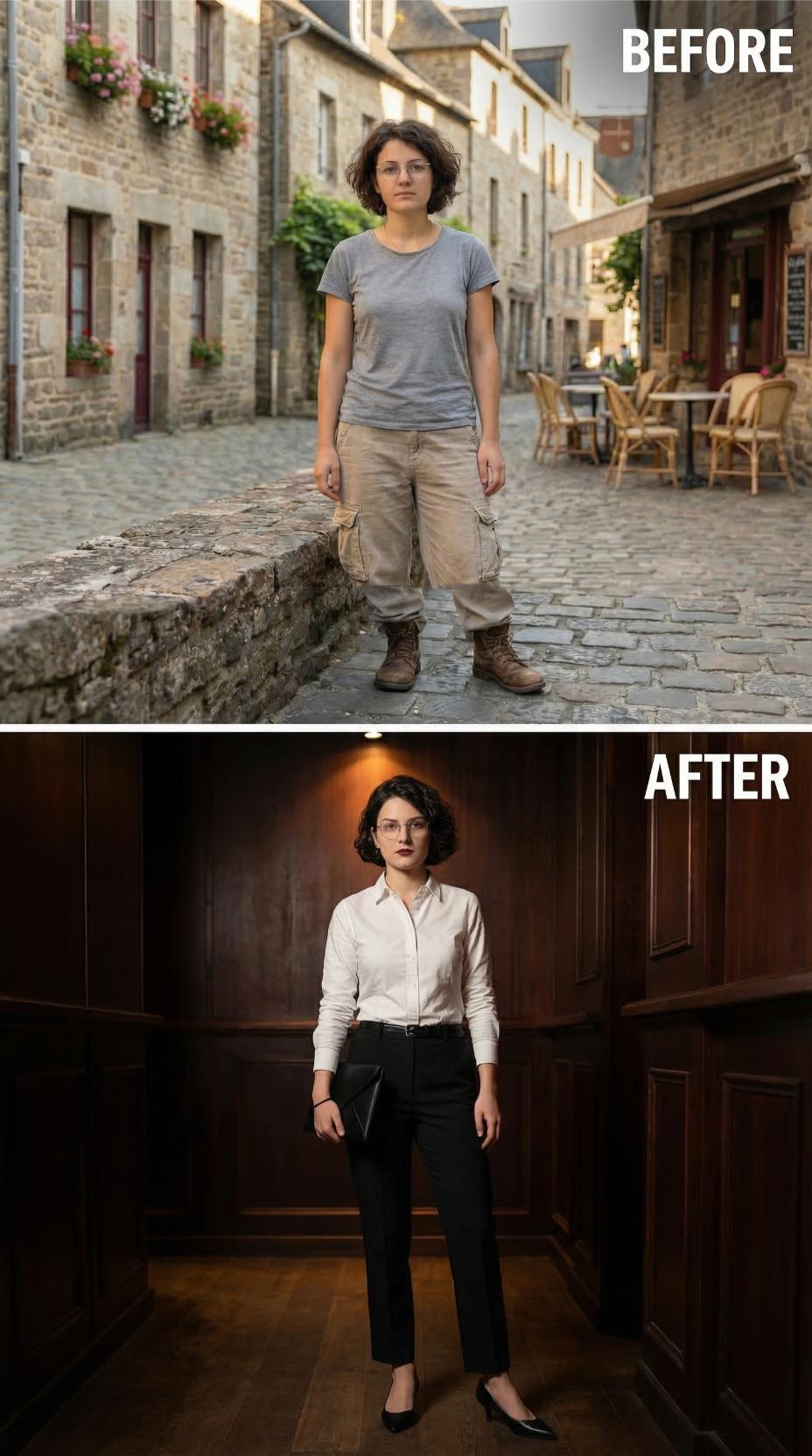 Wrinkled Gray Jersey and Cargo Pockets Swap for Ivory Button-Down Precision