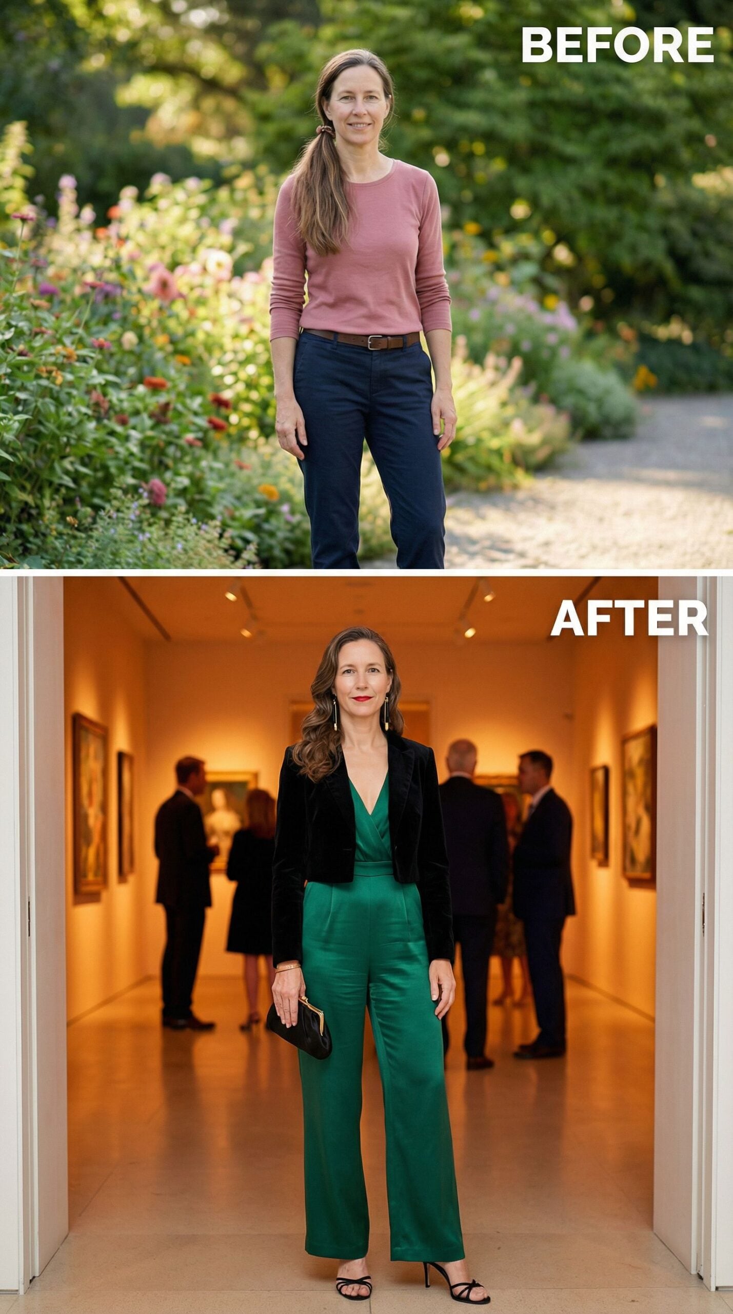 Emerald Silk Jumpsuit Commands the Gallery