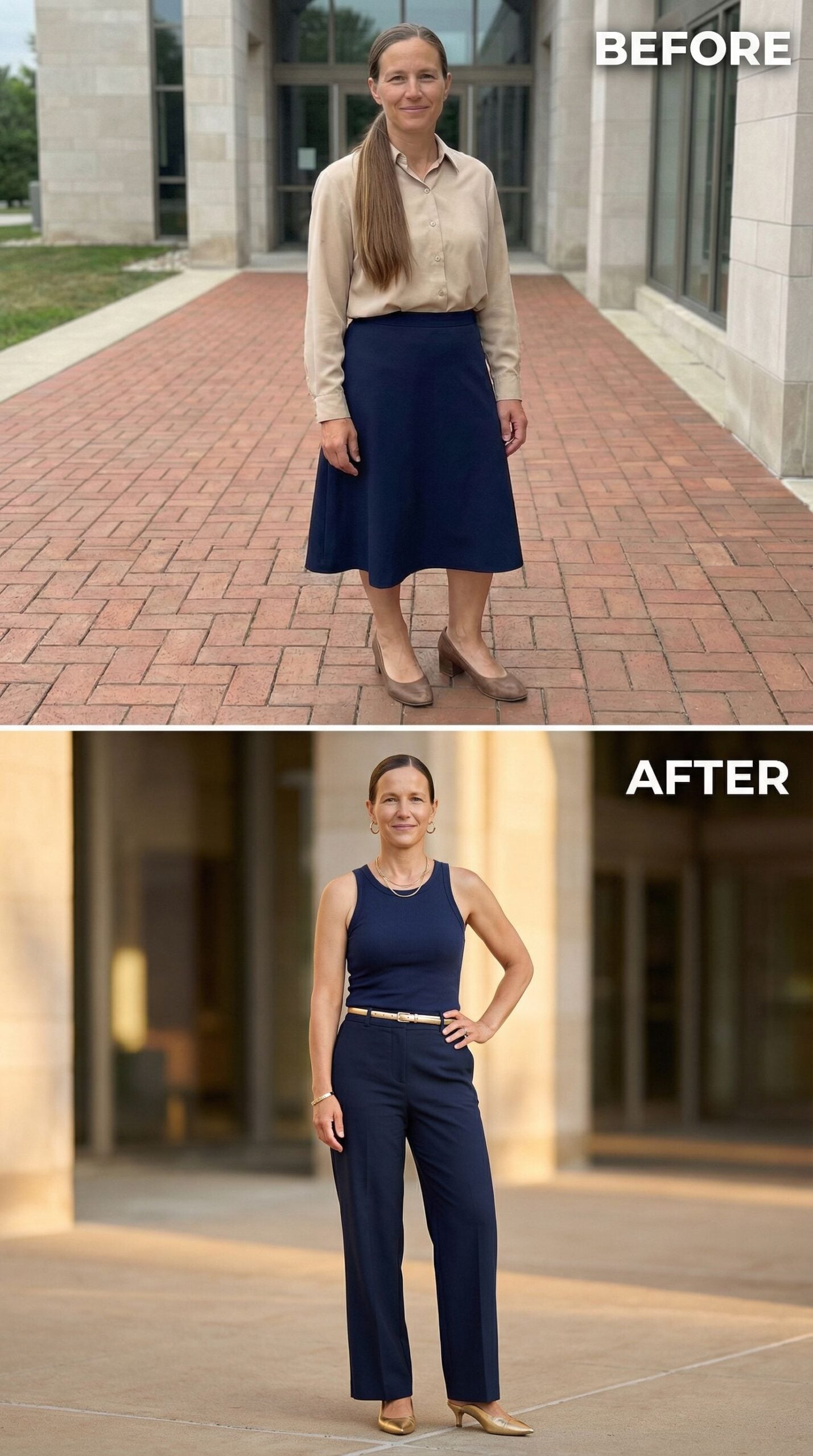 From Forgettable to Polished: One Navy Outfit, Two Very Different Results