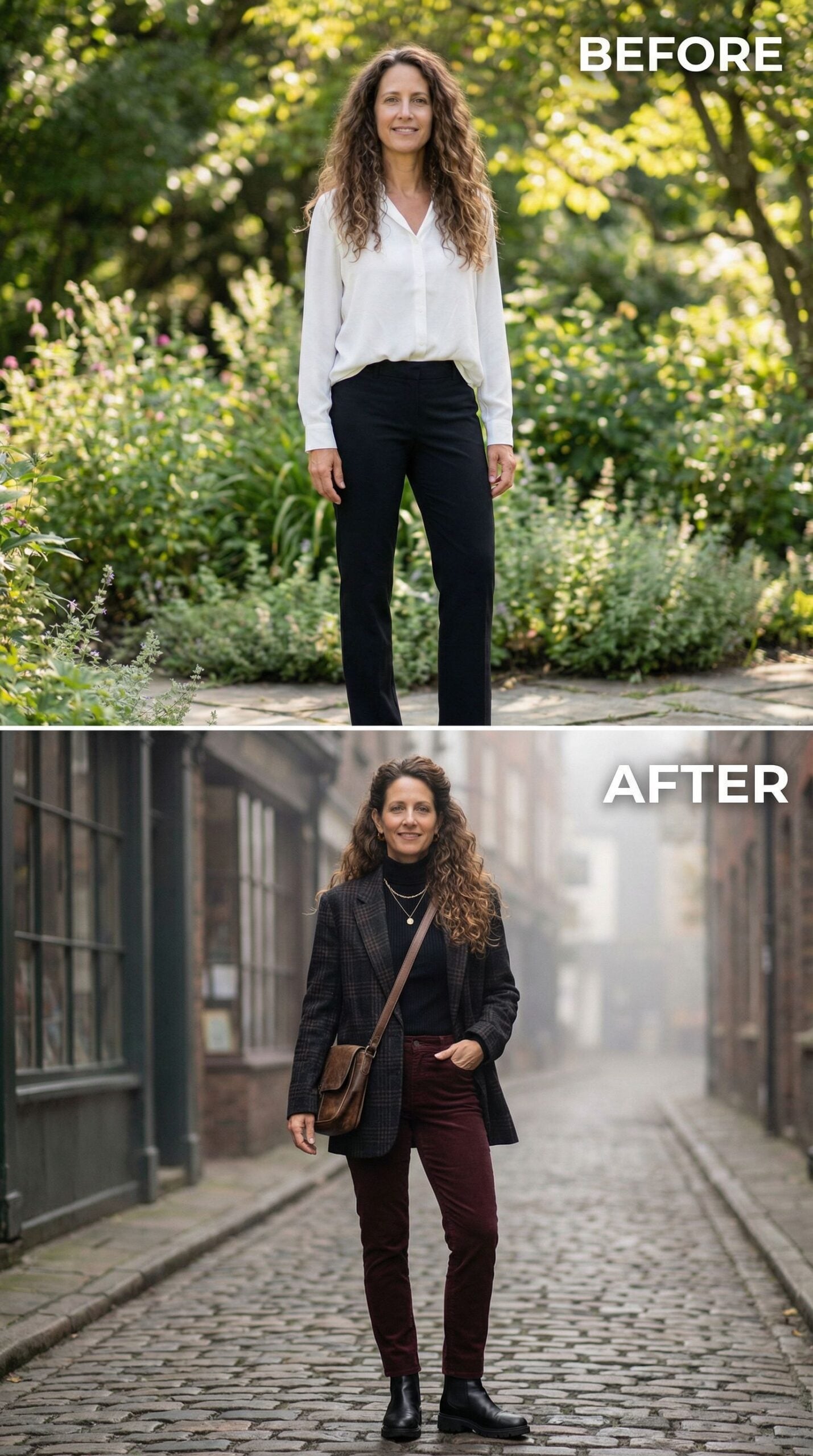 Plaid Blazer and Burgundy Corduroy Turn Office Basics Into Old-World Romance