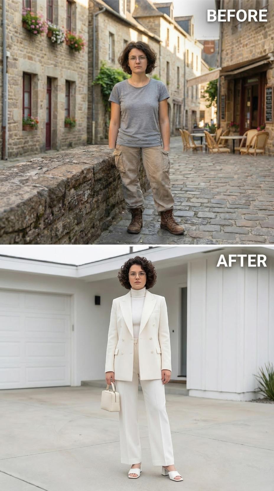 Dusty Cargo and Work Boots Dissolve into Monochrome Ivory Suiting