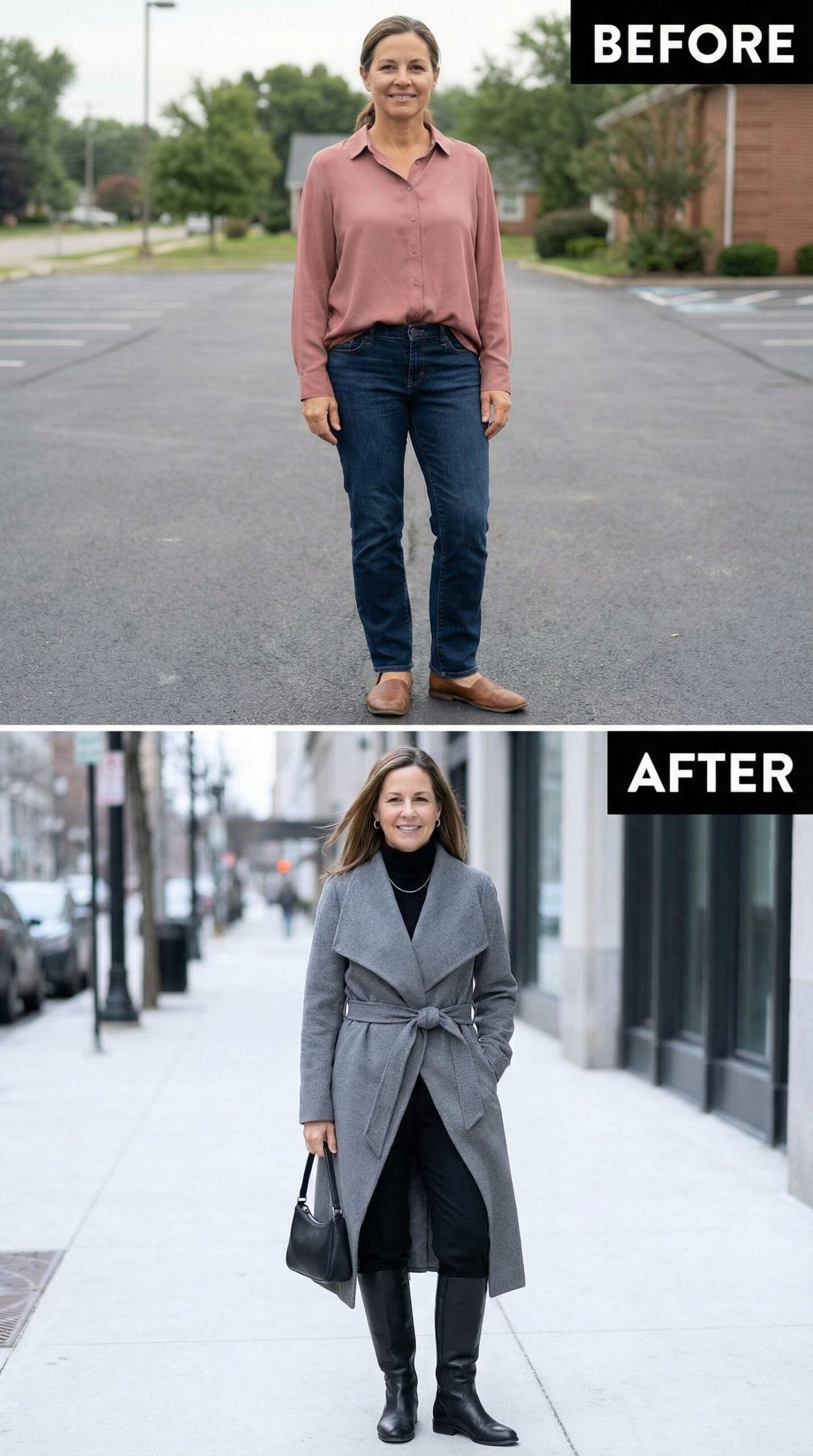 Gray Wrap Coat Over Black Layers Shows How Structure Defines Style