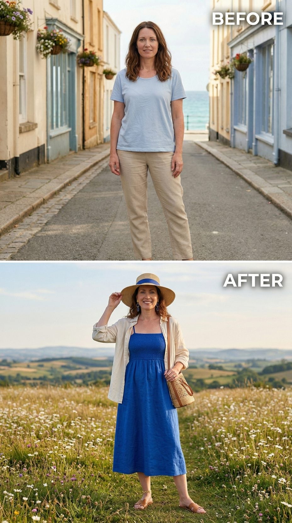 Royal Blue Linen Midi and an Open Shirt Rewrite What "Dressed Up" Means