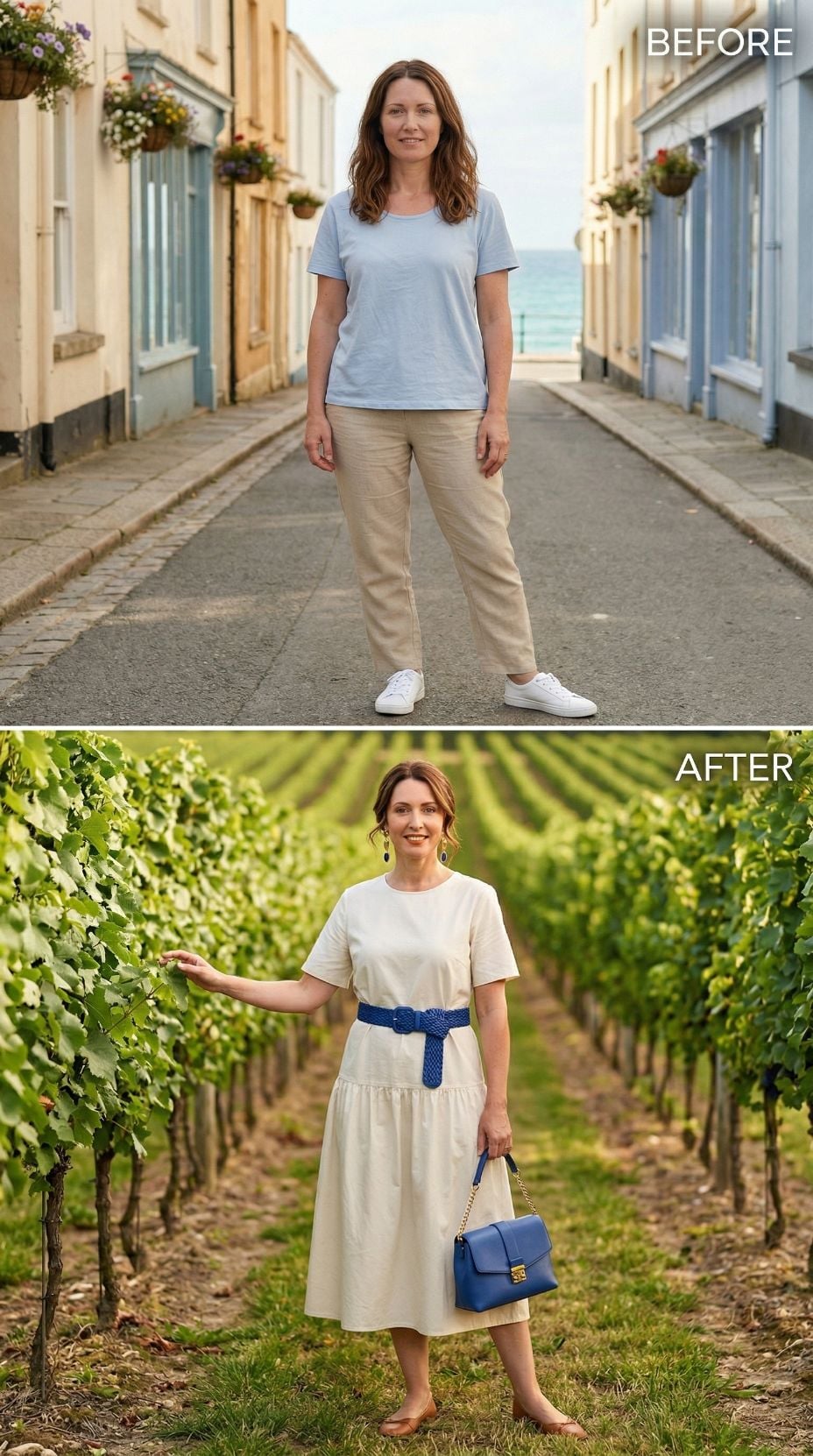 Vineyard Aquarius Drops the Casual Tee and Finds Her Exact Frequency in Cream and Cobalt
