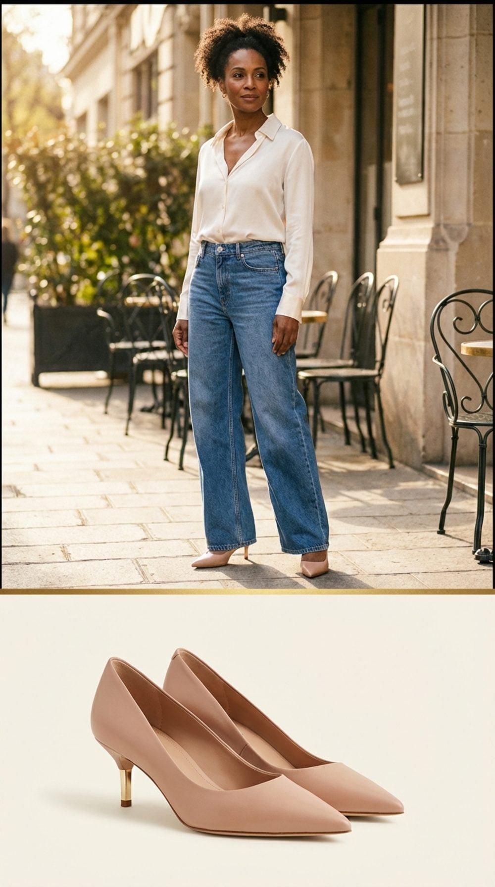 Pointed-Toe Kitten Heels That Peek Through the Hem