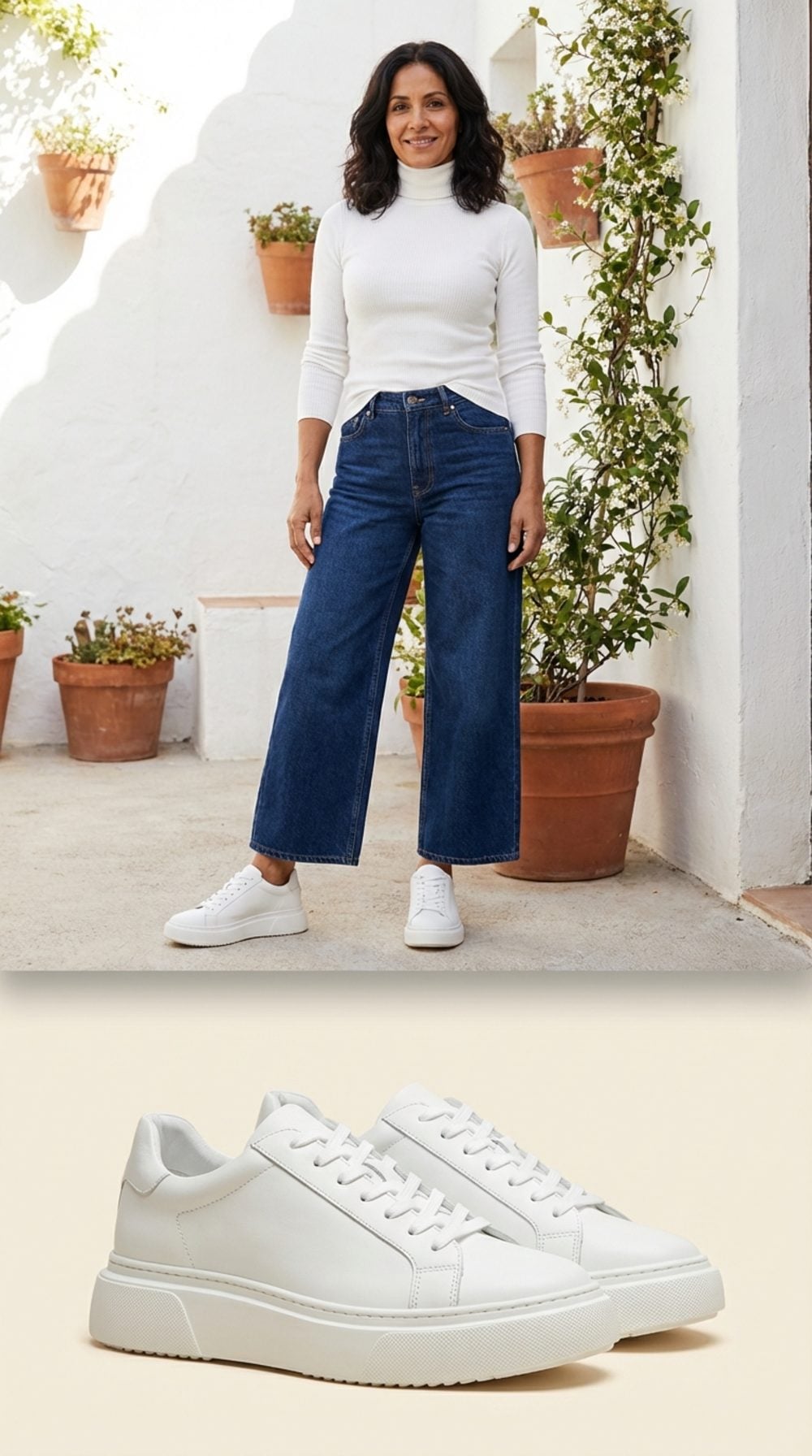 Chunky White Leather Sneakers With a Low Profile