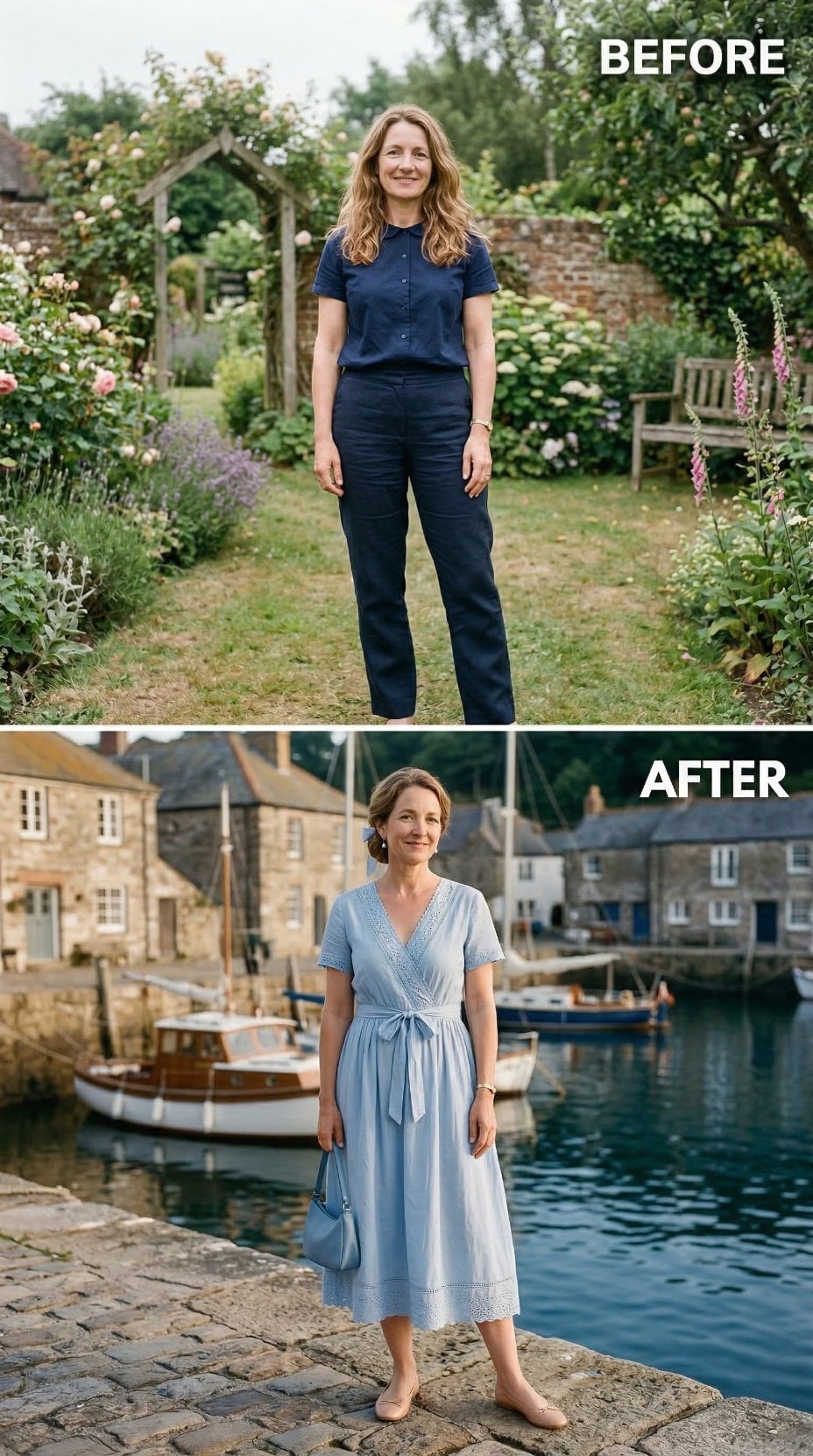 Light Blue Wrap Dress and a Harbour Wall Change the Register Entirely