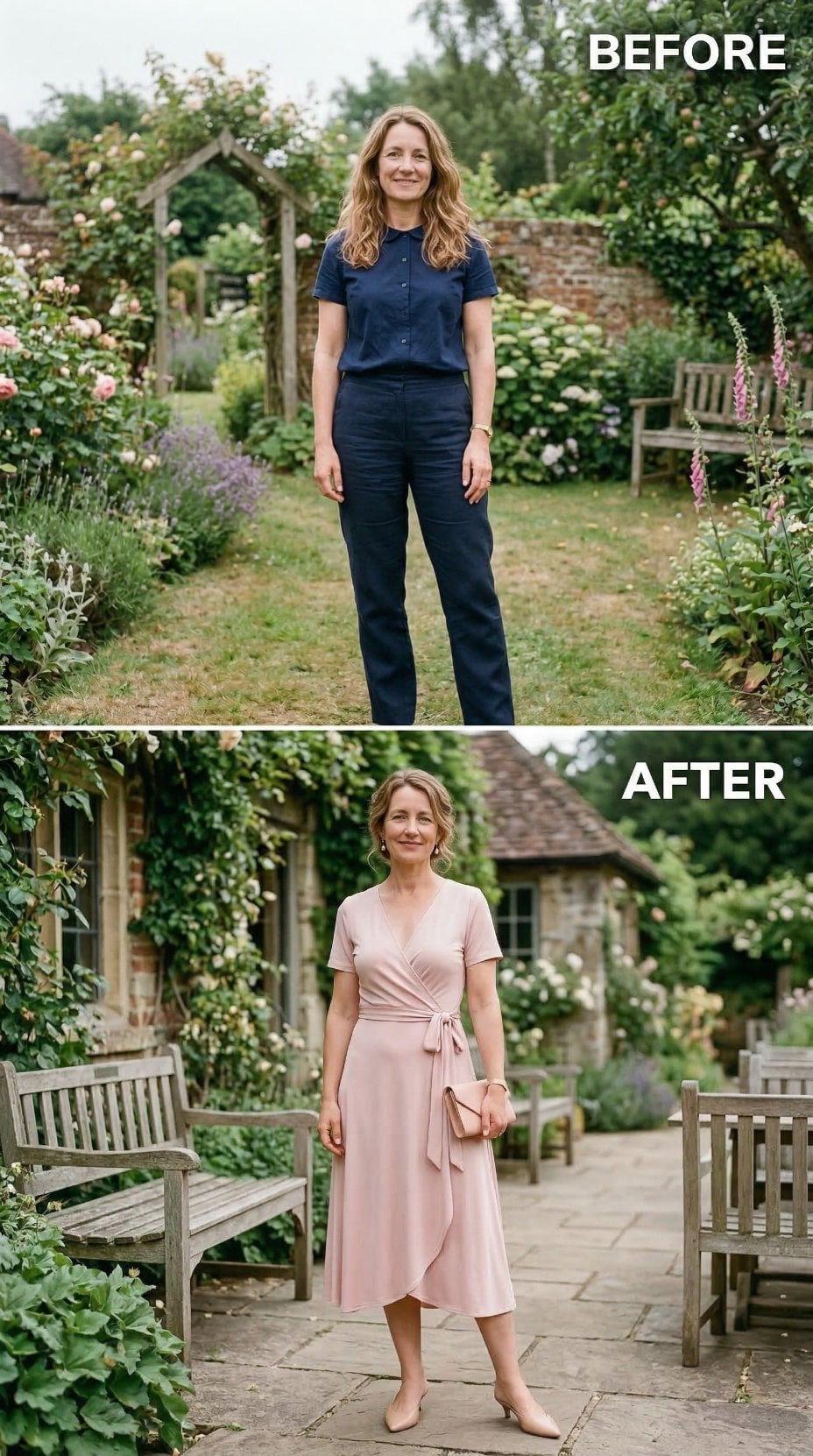 Blush Wrap Dress and a Garden Terrace Pull Her Straight Into Soft Femininity