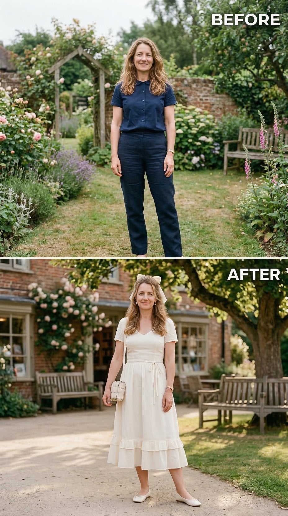Cream Ruffled Midi and a Hair Bow Pull Her Straight Into Cottagecore Summer