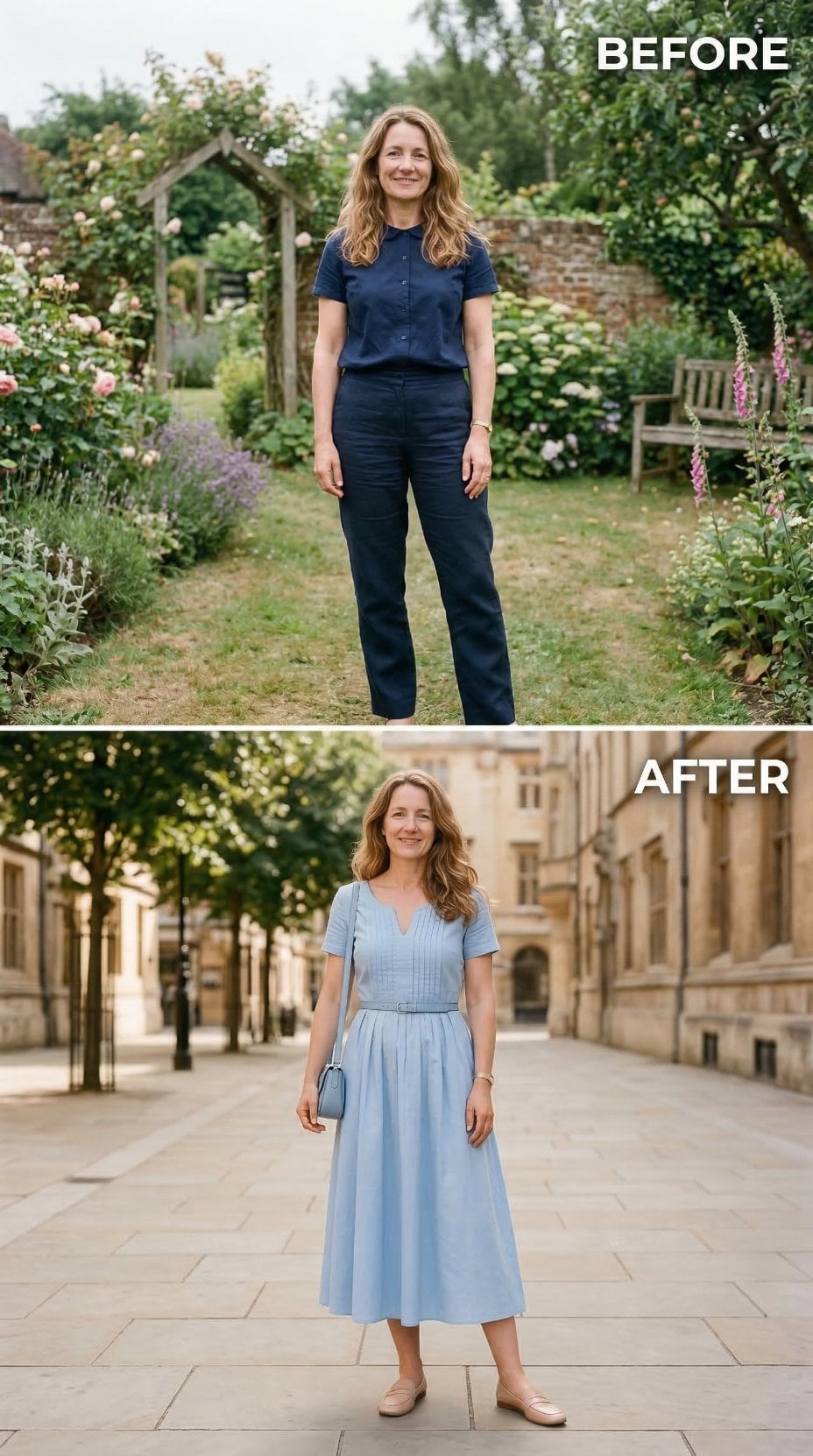 Pintuck Detail and a Belted Waist Do the Work Her Navy Separates Never Did