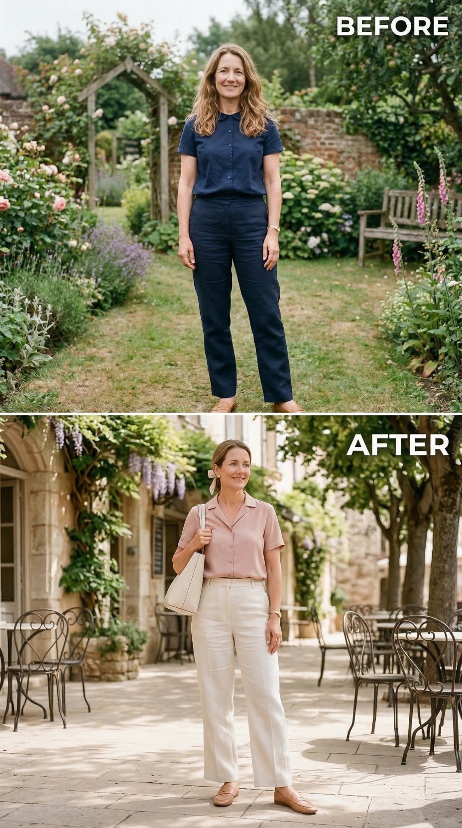 Pink Camp Collar and Cream Wide-Legs Pull a Navy Wardrobe Into Its Softest Summer Yet