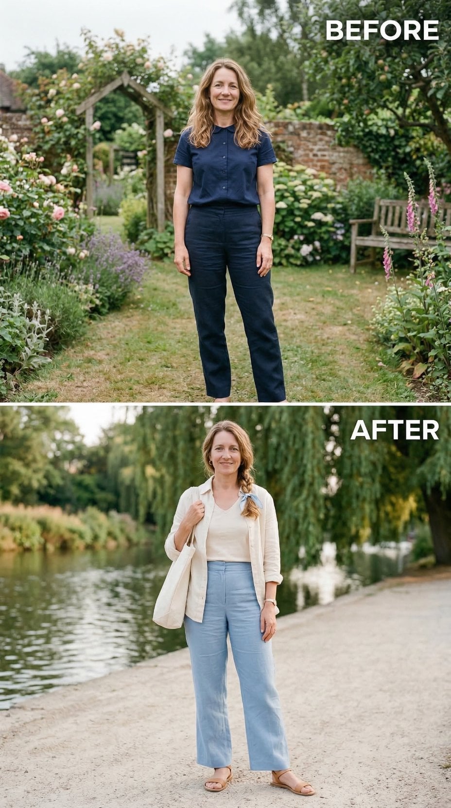 Sky-Blue Wide-Legs and a Willow-Lined River Close the Chapter on Navy