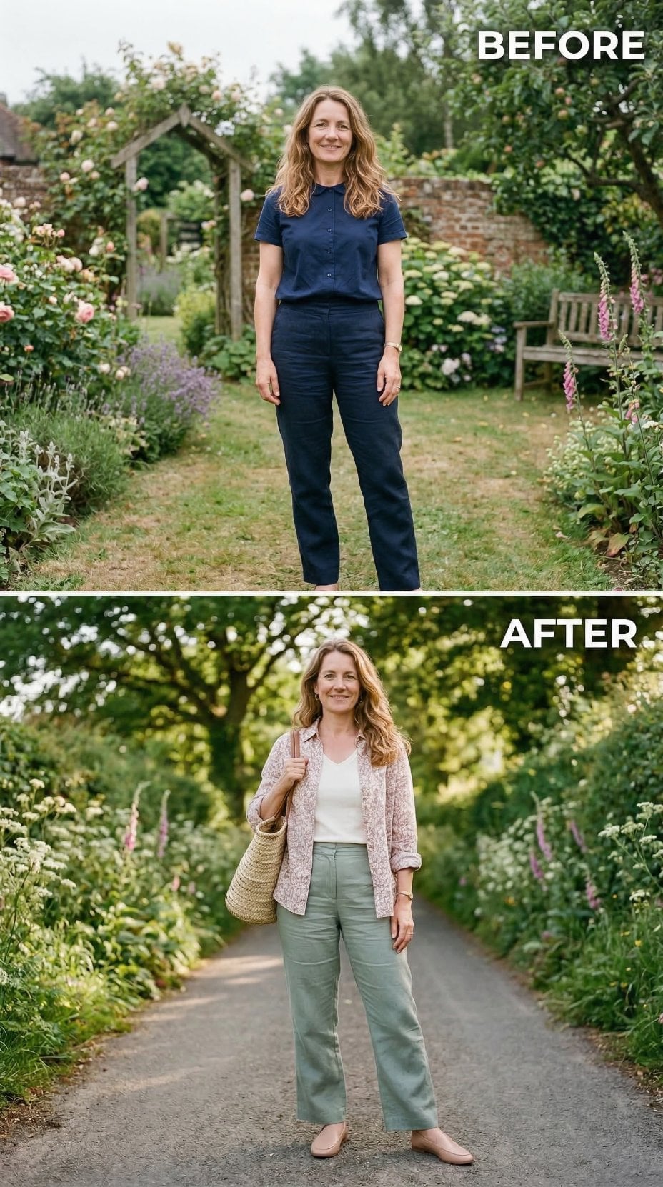 Sage Wide-Legs and a Floral Overshirt Trade the Navy Uniform for Something Actually Alive