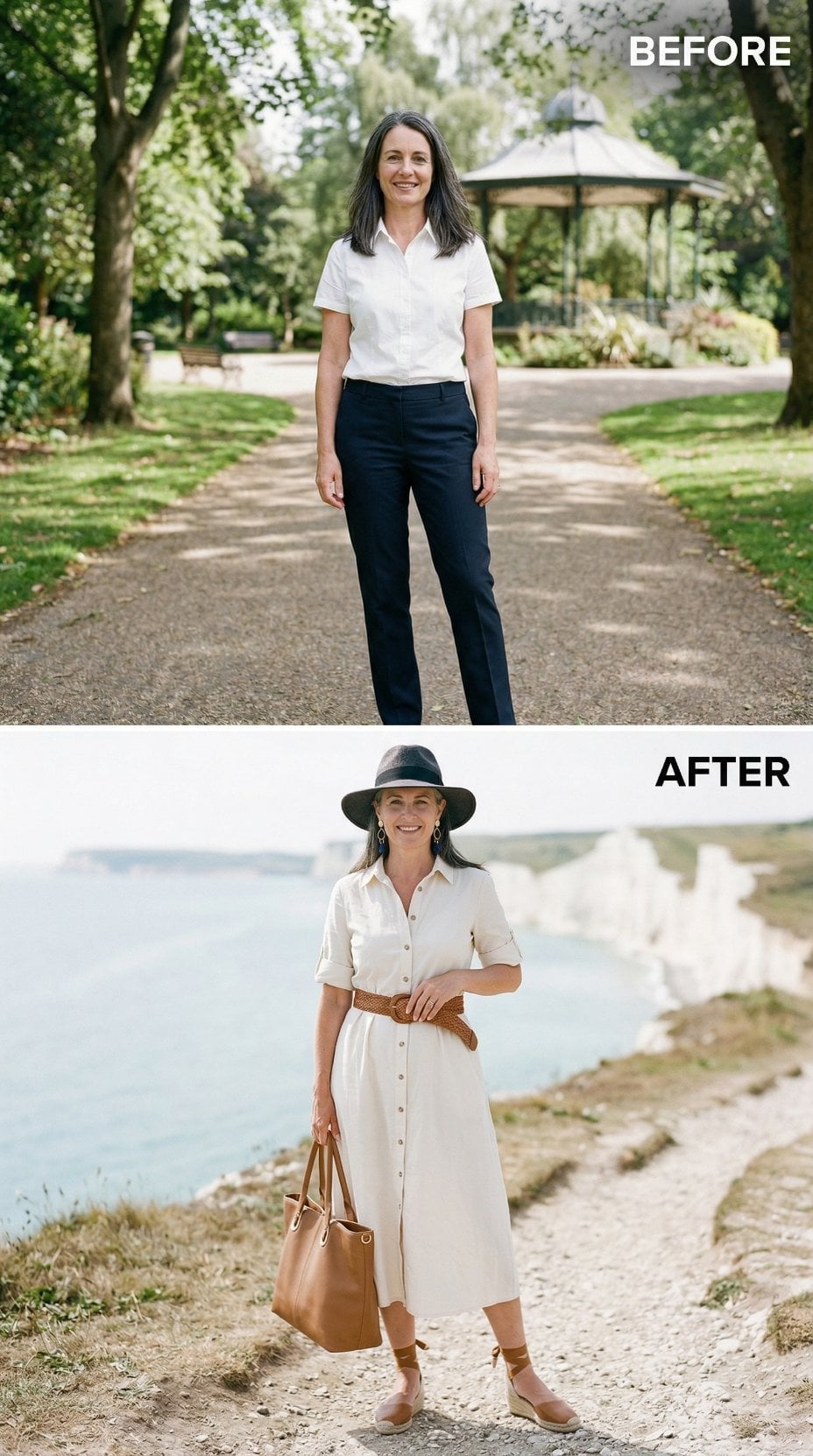 Cream Shirt Dress, a Woven Belt, and Why the Coastal Cliffs Make More Sense Now
