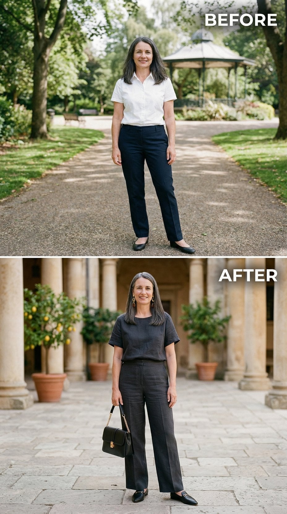 Dark Linen, Wide-Leg Trousers, and the Shift That Happened When She Stopped Playing It Safe