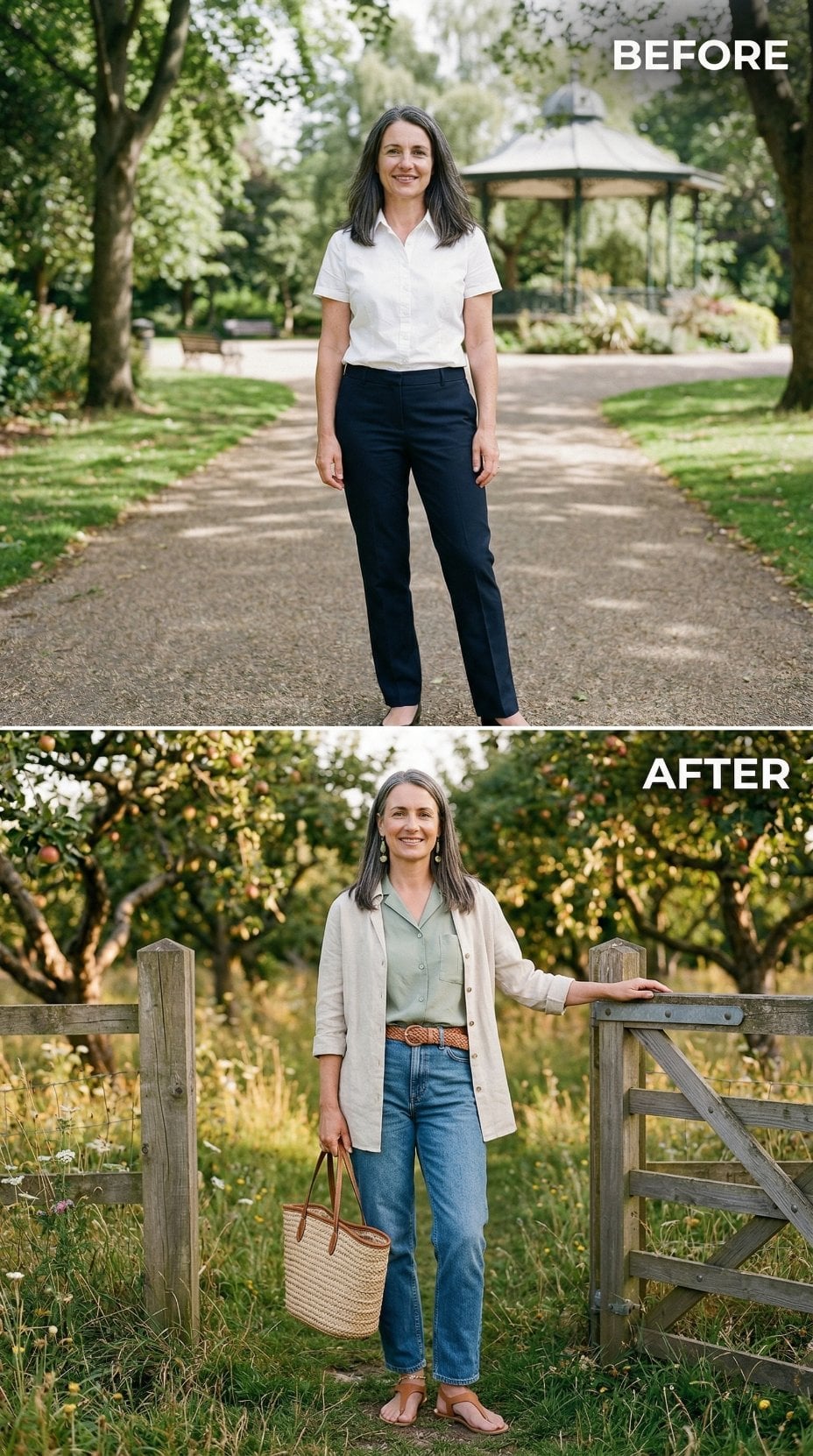 Sage Green Shirt, Cream Cardigan, and the Gate That Gave the Outfit Somewhere to Land