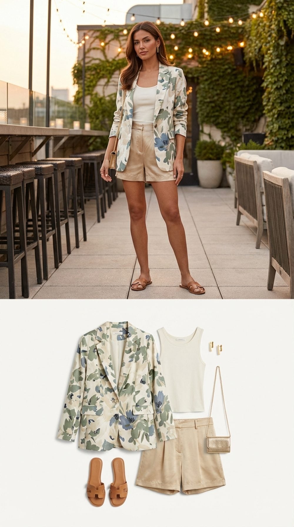 Printed Blazer, Solid Satin Shorts, Simple Tank, When the Blazer Is the Whole Story