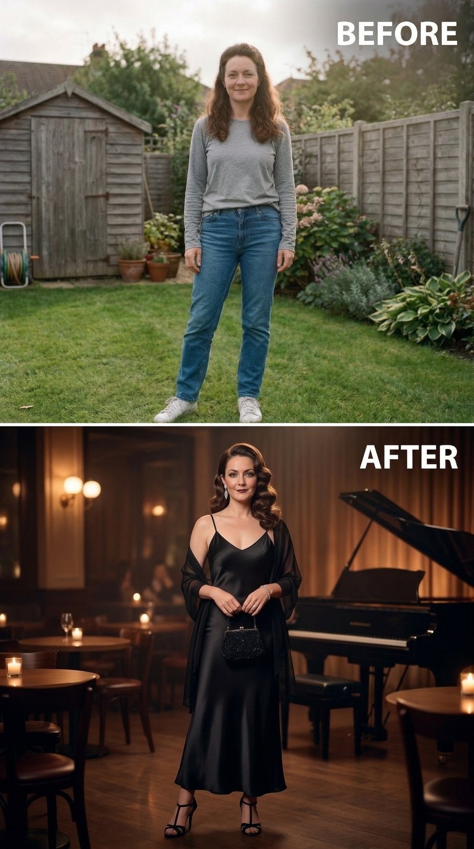 Blue Denim Garden Calm Evolves Into Noir Satin With Vintage Waves